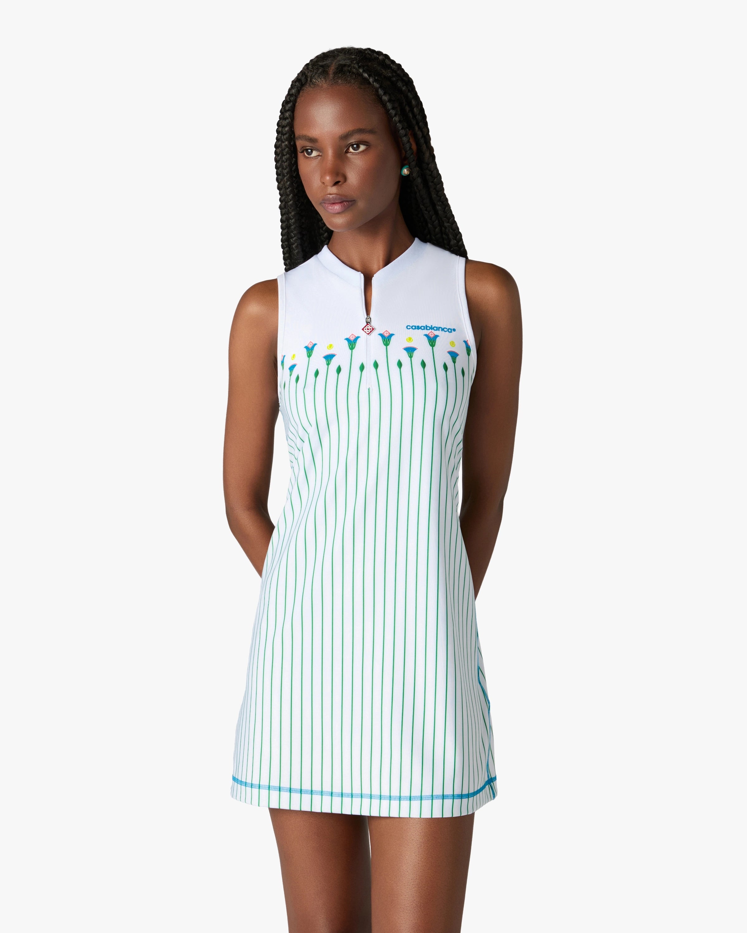 Casablanca Floral Stripe vestito tennis bianco slim