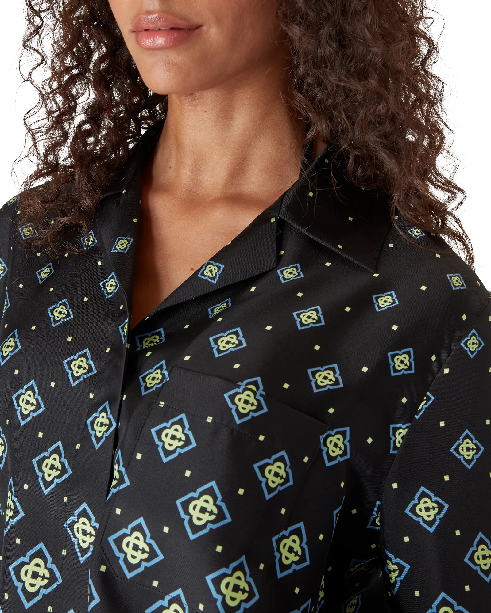 Casablanca Degrade Monogram camicia seta nera maniche lunghe