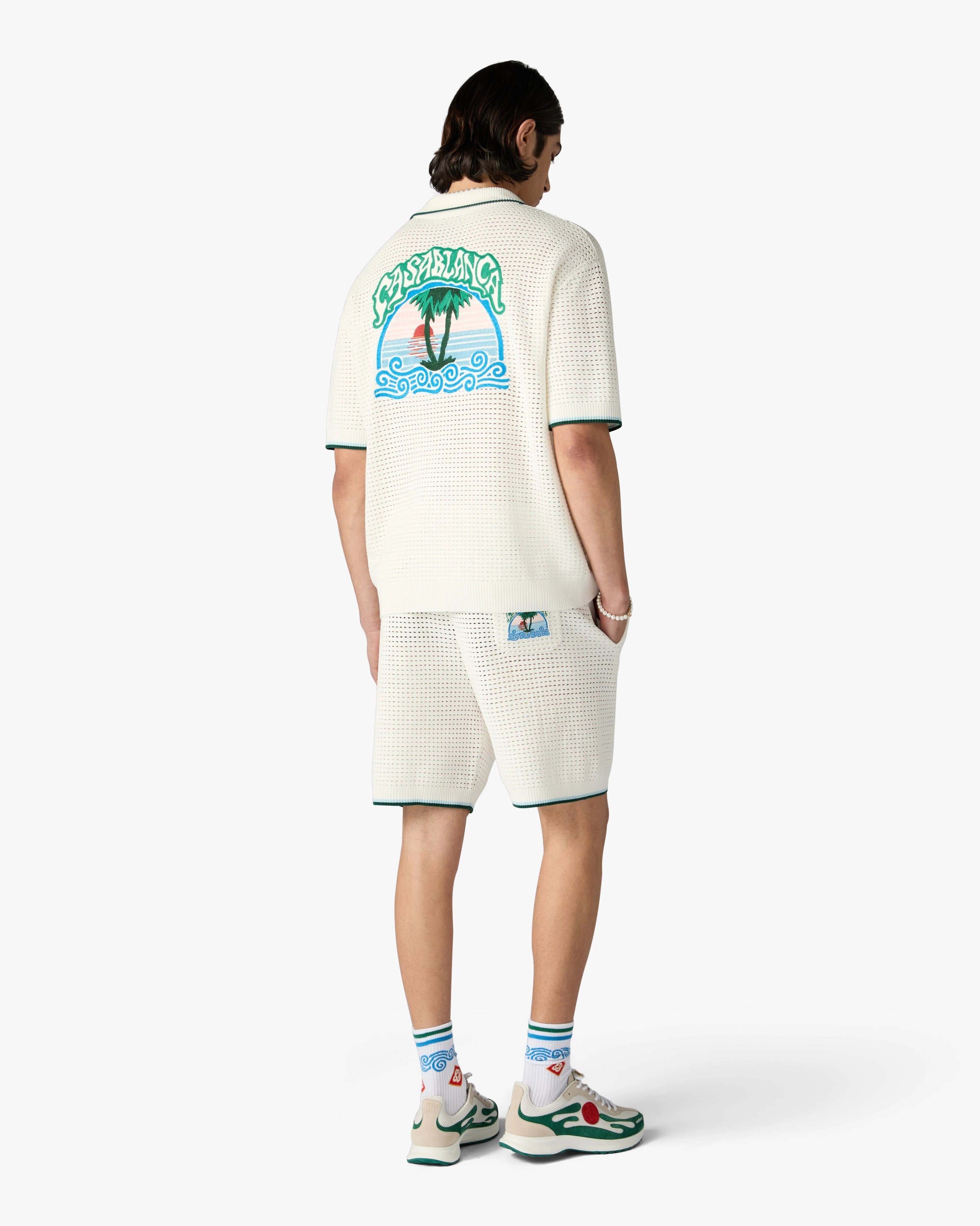 Casablanca Palm Tree shorts uncinetto bianchi