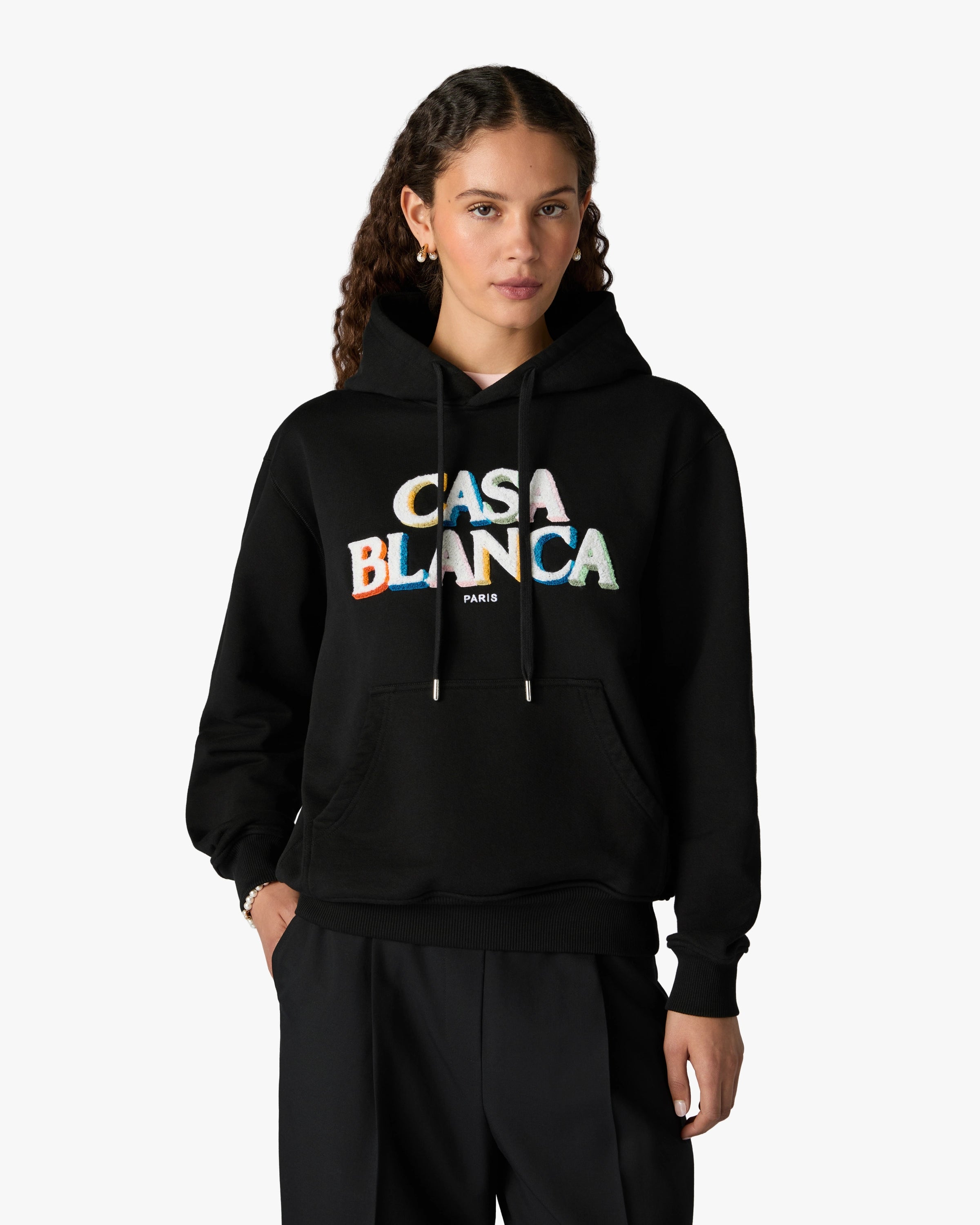Casablanca Stacked Logo felpa cappuccio nero