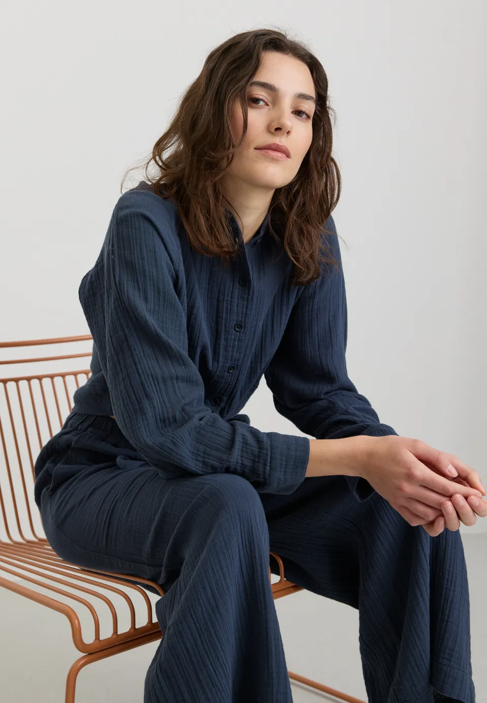 Recolution Vanilla Camicia donna mussola blu navy cotone bio
