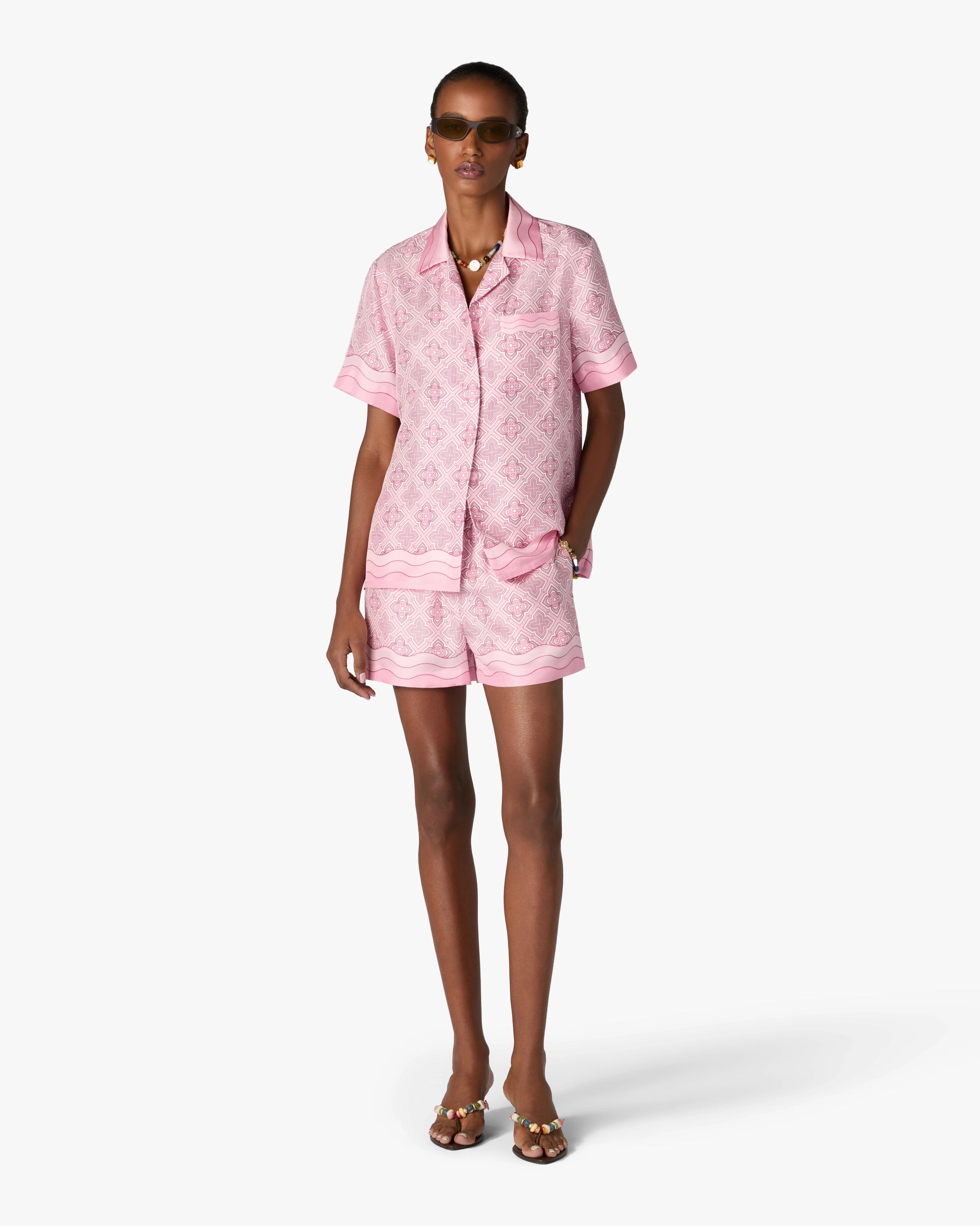 Casablanca Radiating Monogram camicia seta rosa S maniche corte