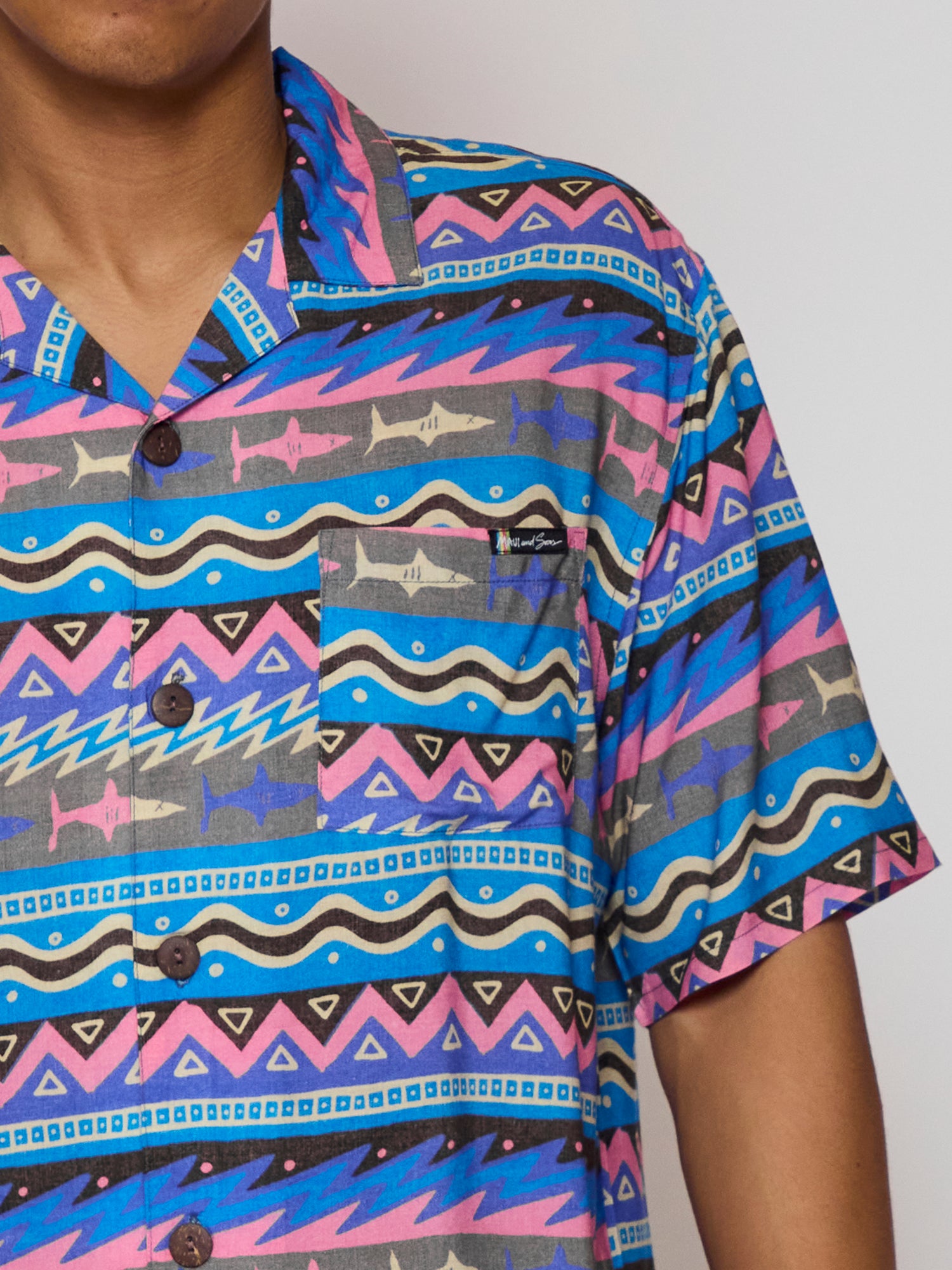 Maui & Sons Stoker camicia blu rayon maniche corte