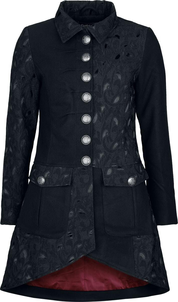Gothicana by EMP cappotto donna nero fodera rossa broccato
