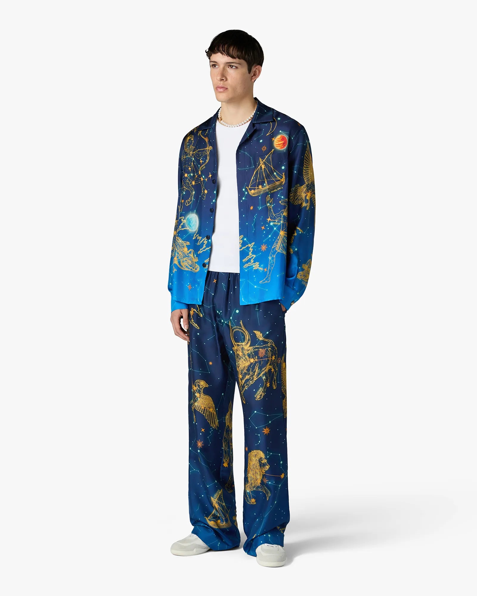 Casablanca Astrology camicia in seta blu maniche lunghe