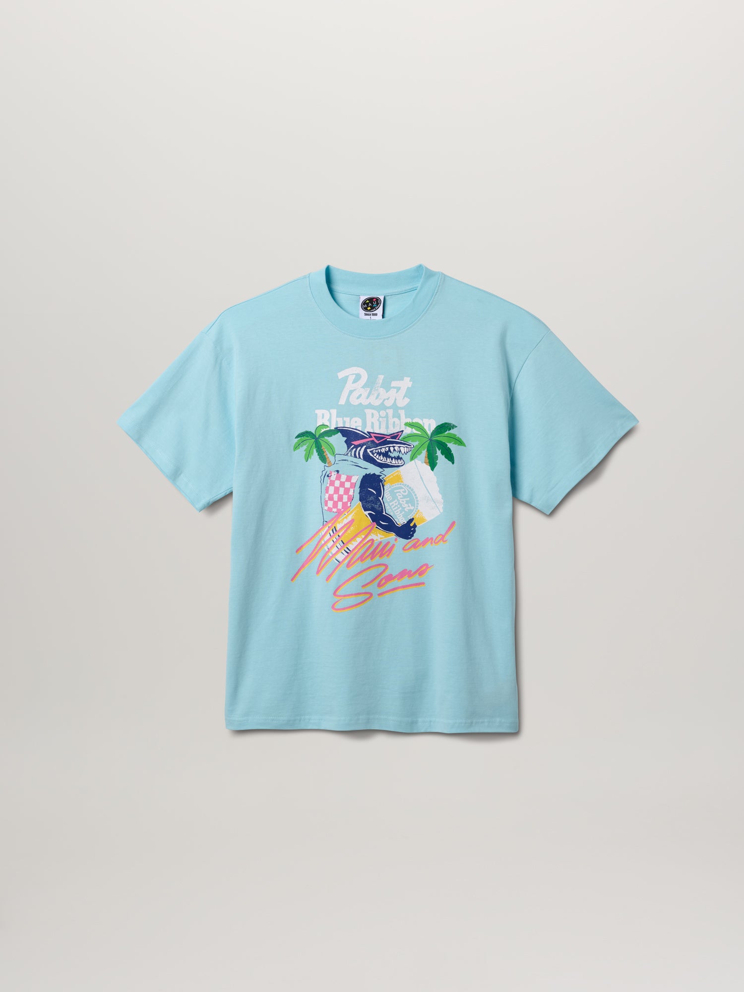 Maui and Sons Pabst Blue Ribbon Shark Vest t-shirt azzurra cotone