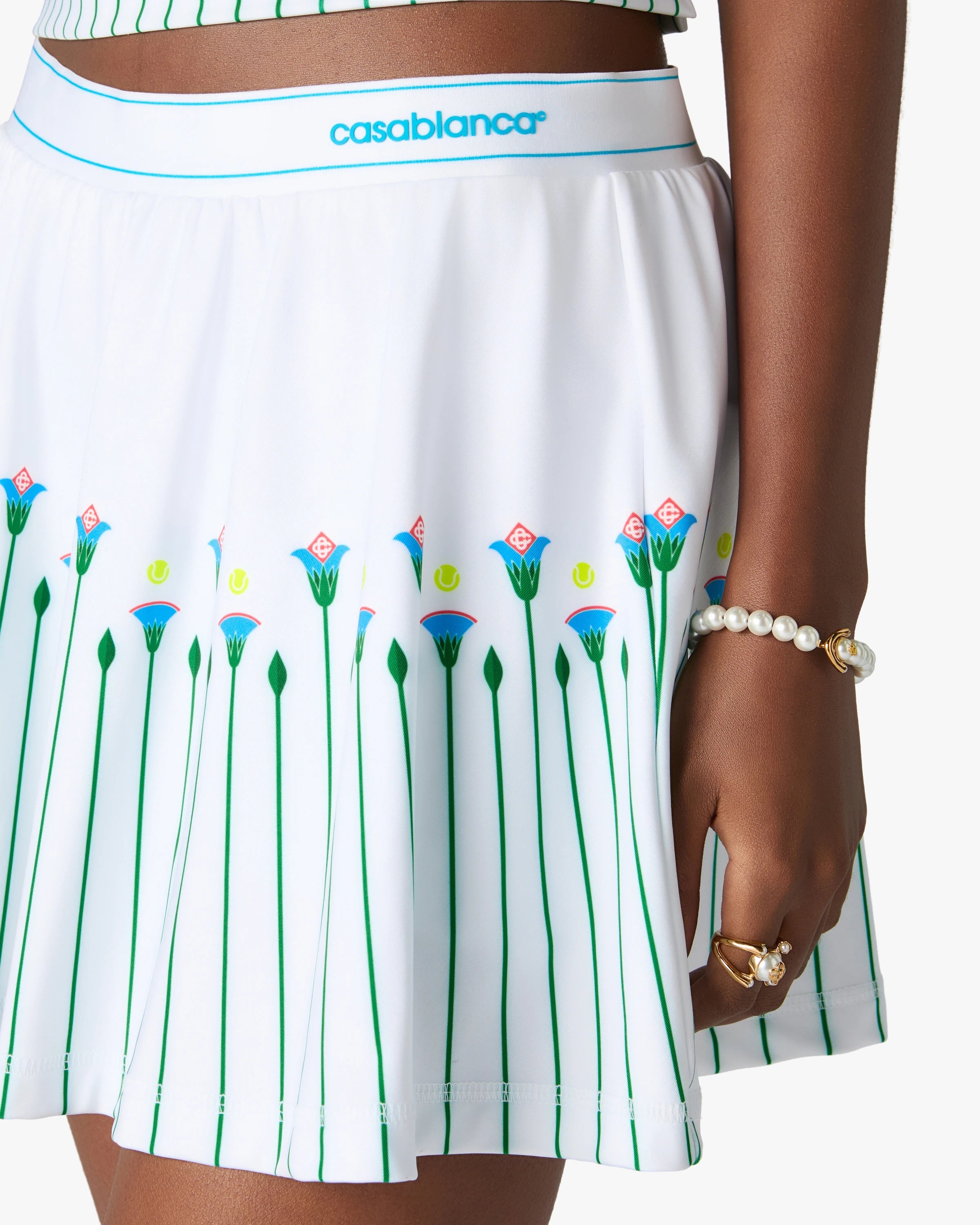 Casablanca Floral Stripe gonna tennis bianca mini