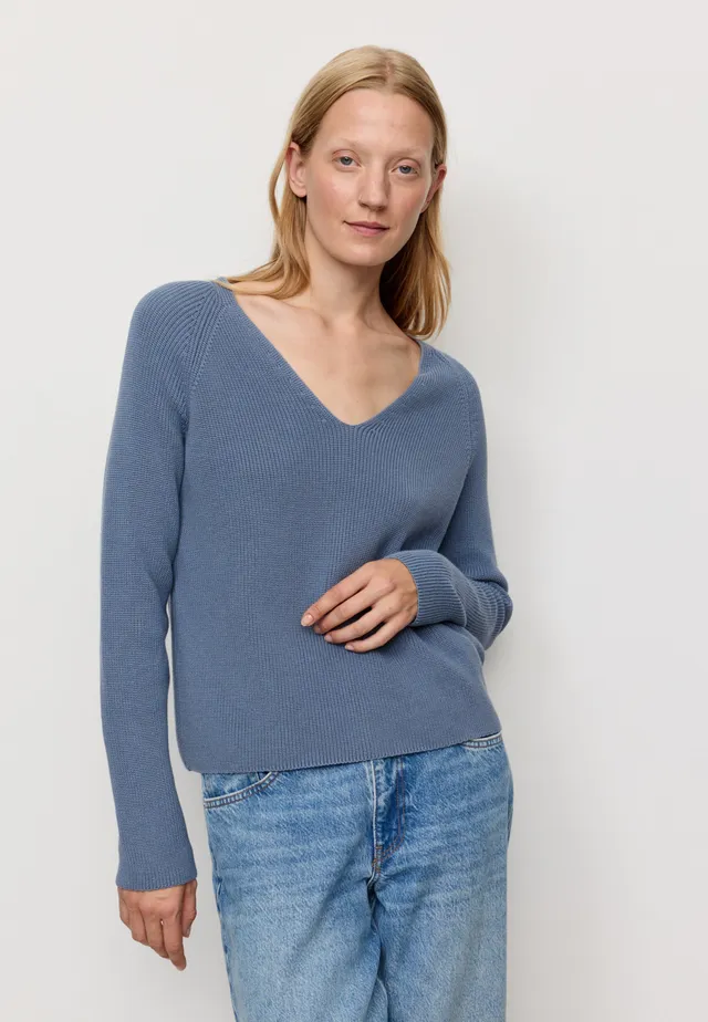 Recolution Arugula maglia scollo a V azzurro cotone bio