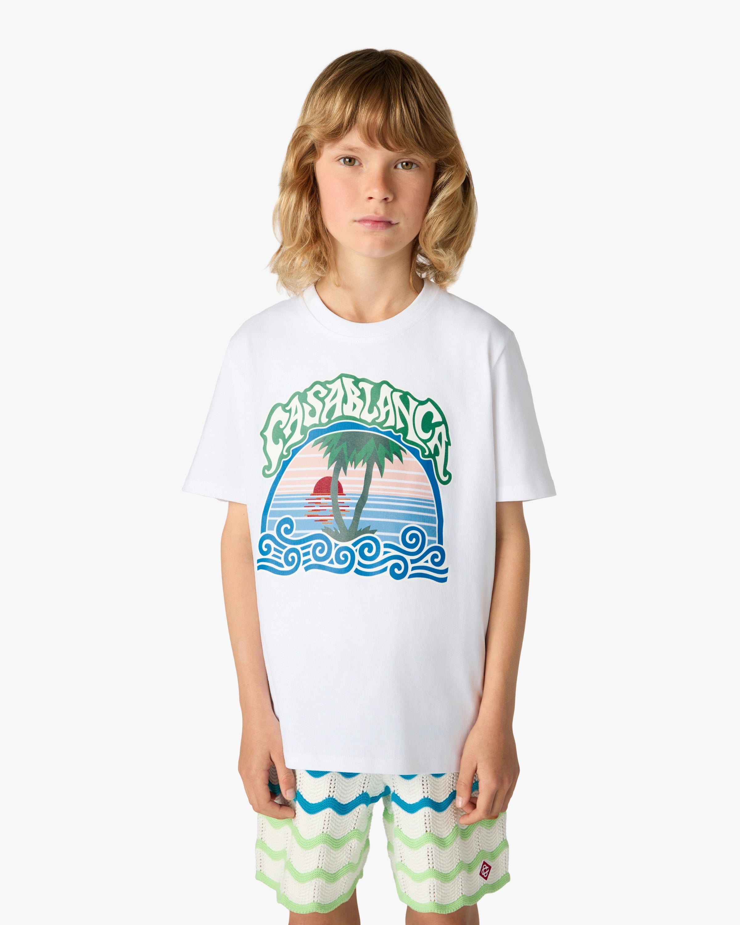 Casablanca Palm Tree t-shirt bimbo bianca cotone bio