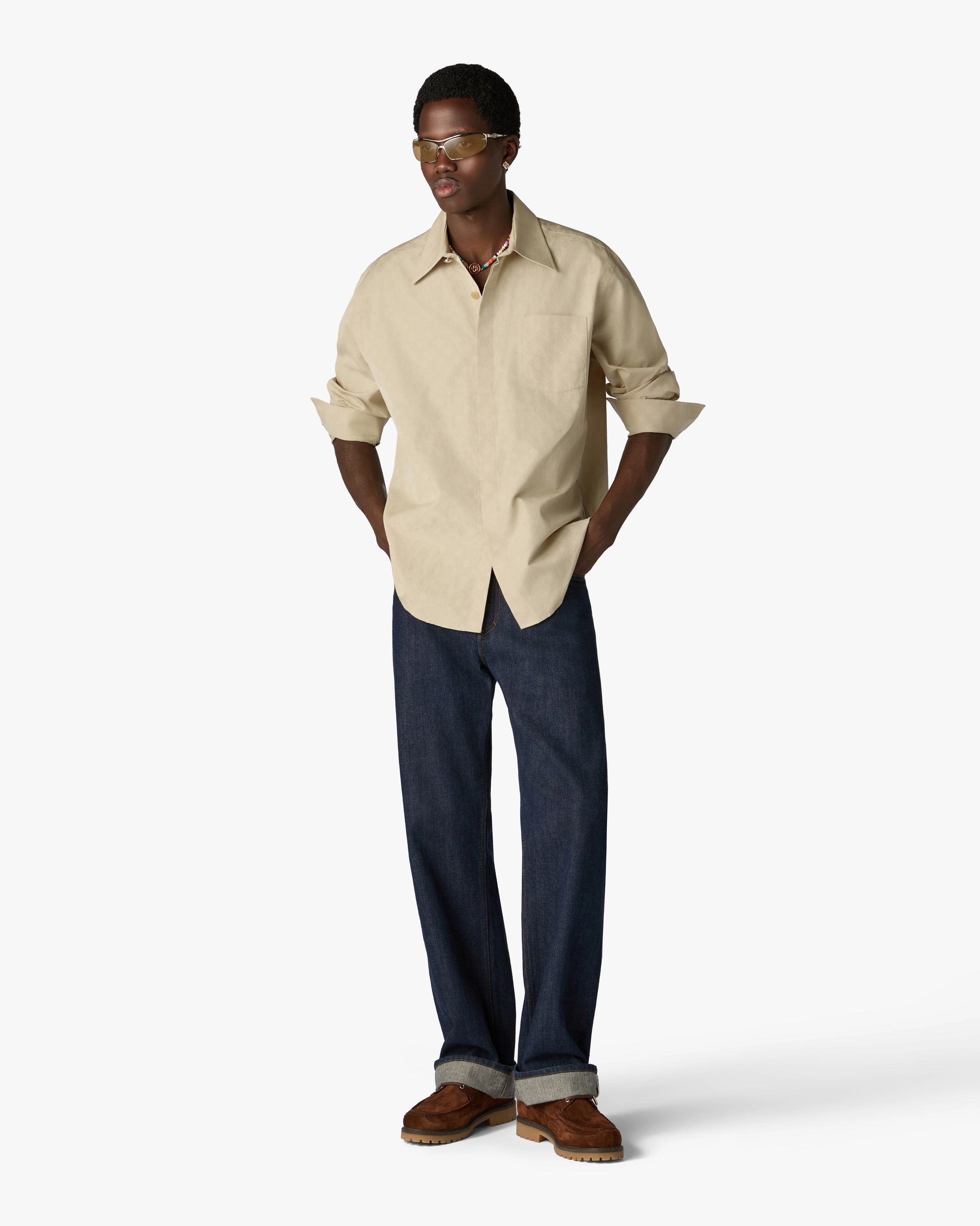 Casablanca Monogram camicia cotone beige manica lunga