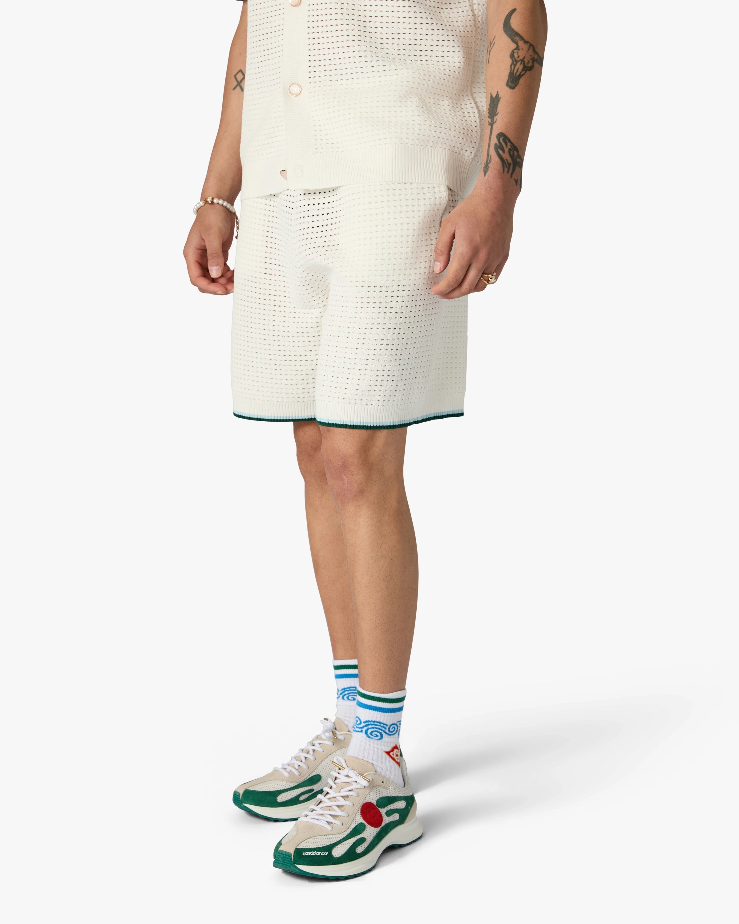 Casablanca Palm Tree shorts uncinetto bianchi