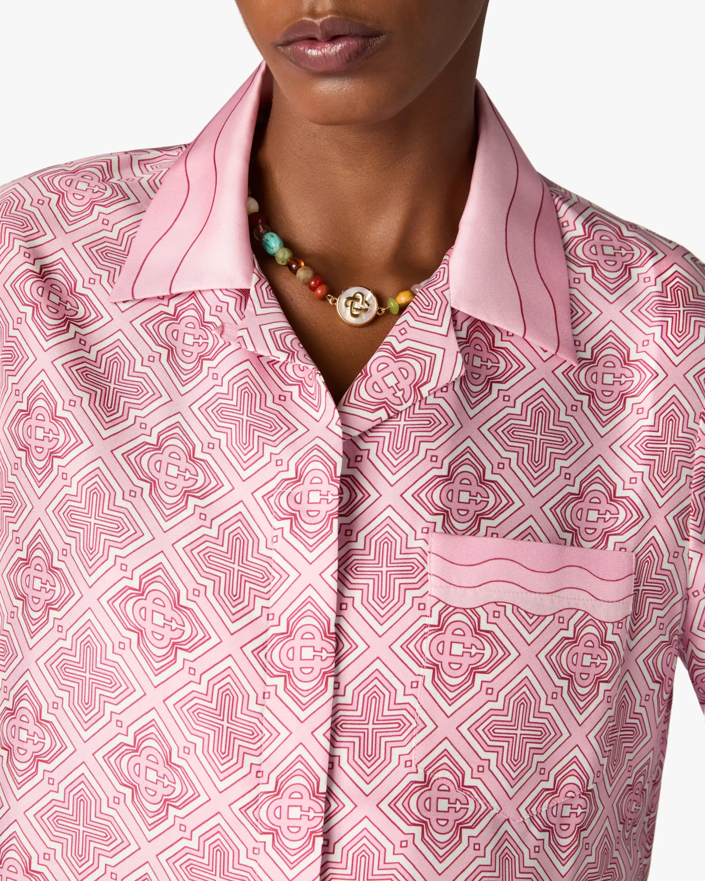 Casablanca Radiating Monogram camicia seta rosa S maniche corte