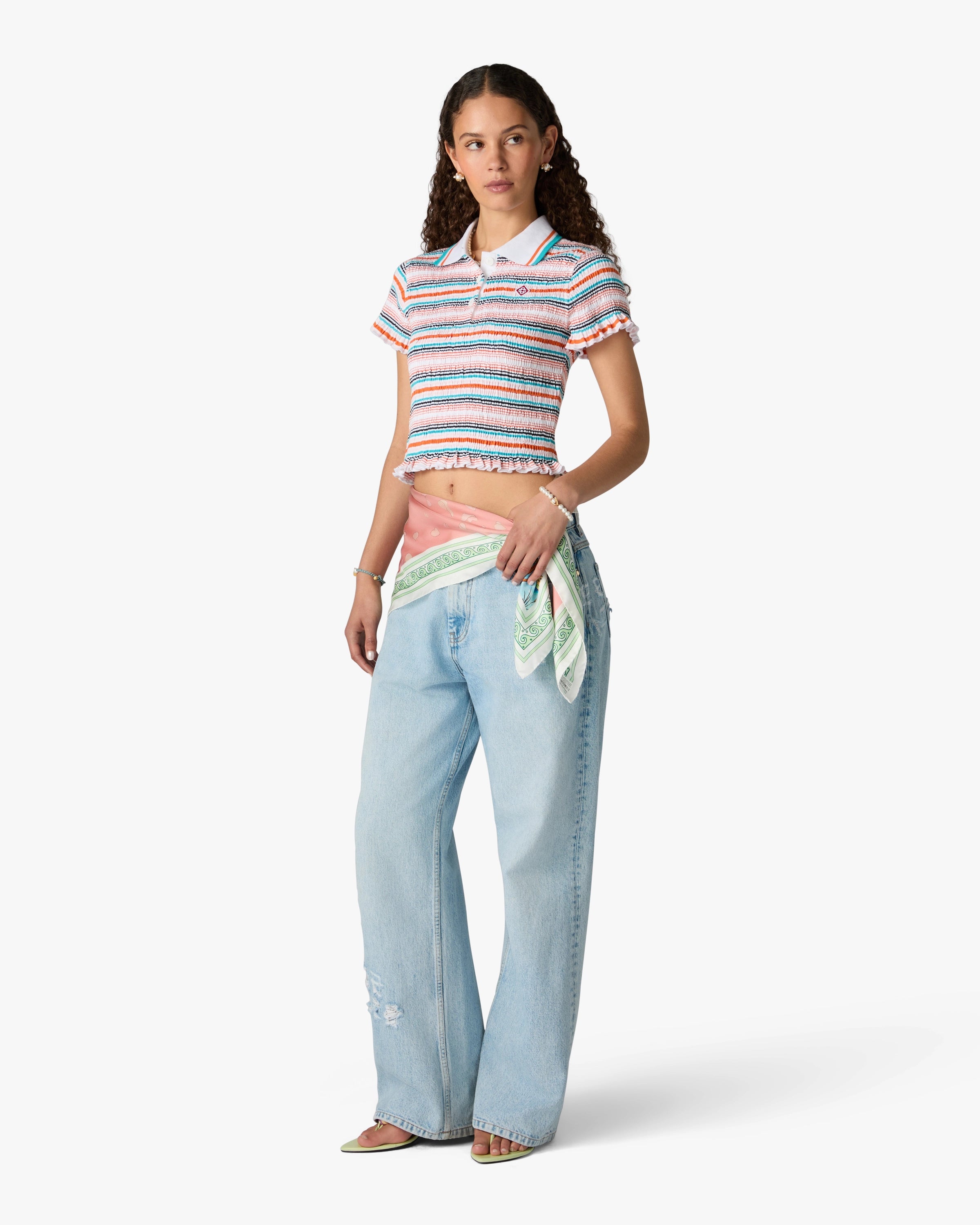 Casablanca polo donna cropped righe multicolore cotone bio