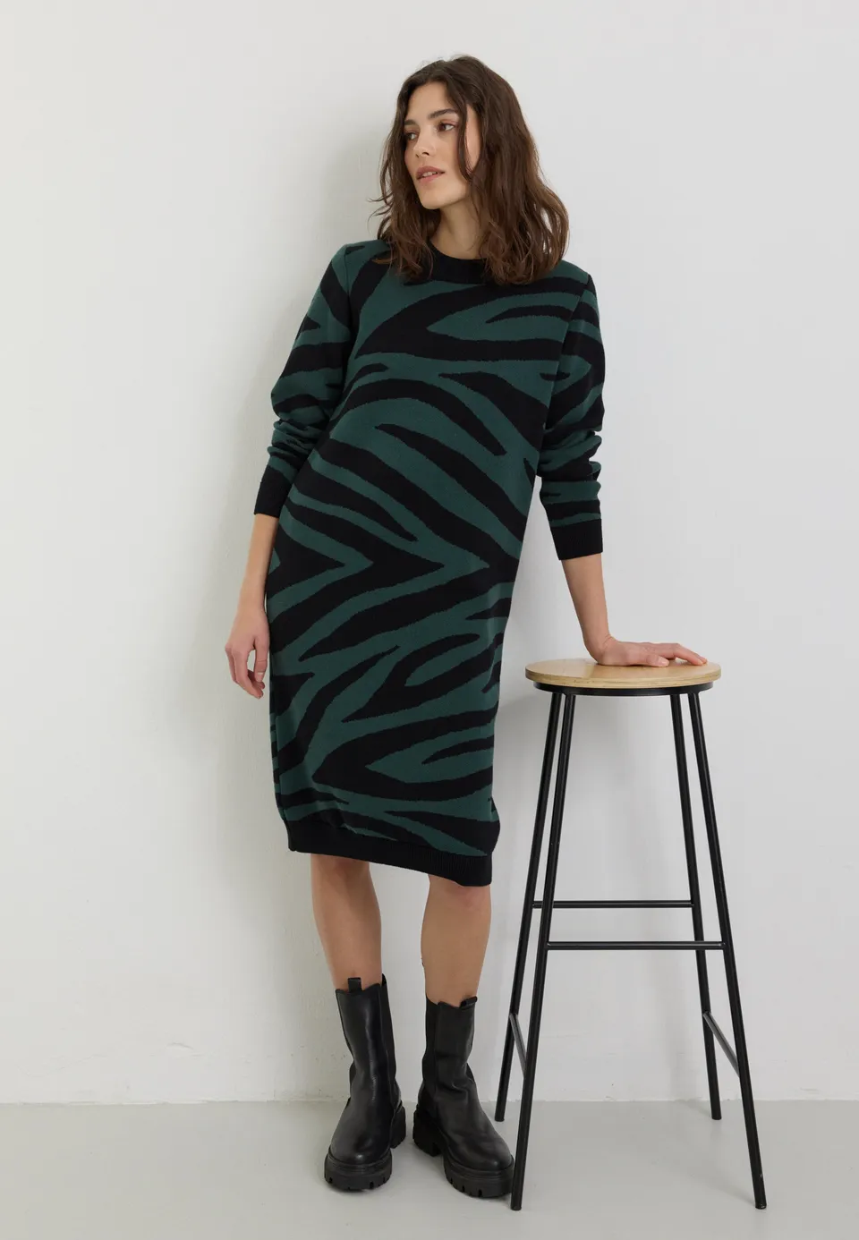 Recolution Amaranthus Zebra vestito maglia jacquard deep green