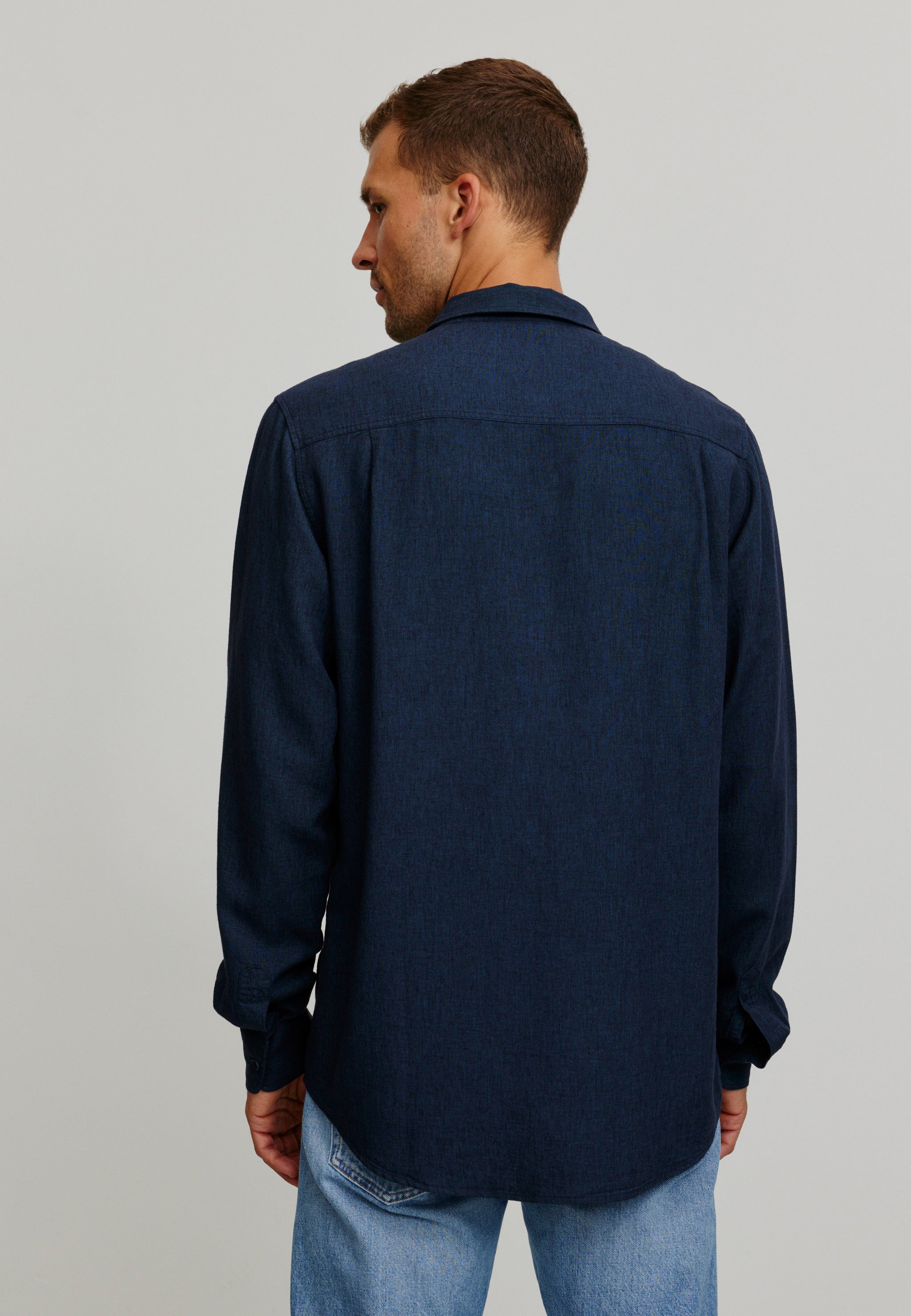 Recolution NUTMEG Camicia Lino Blu Navy Manica Lunga