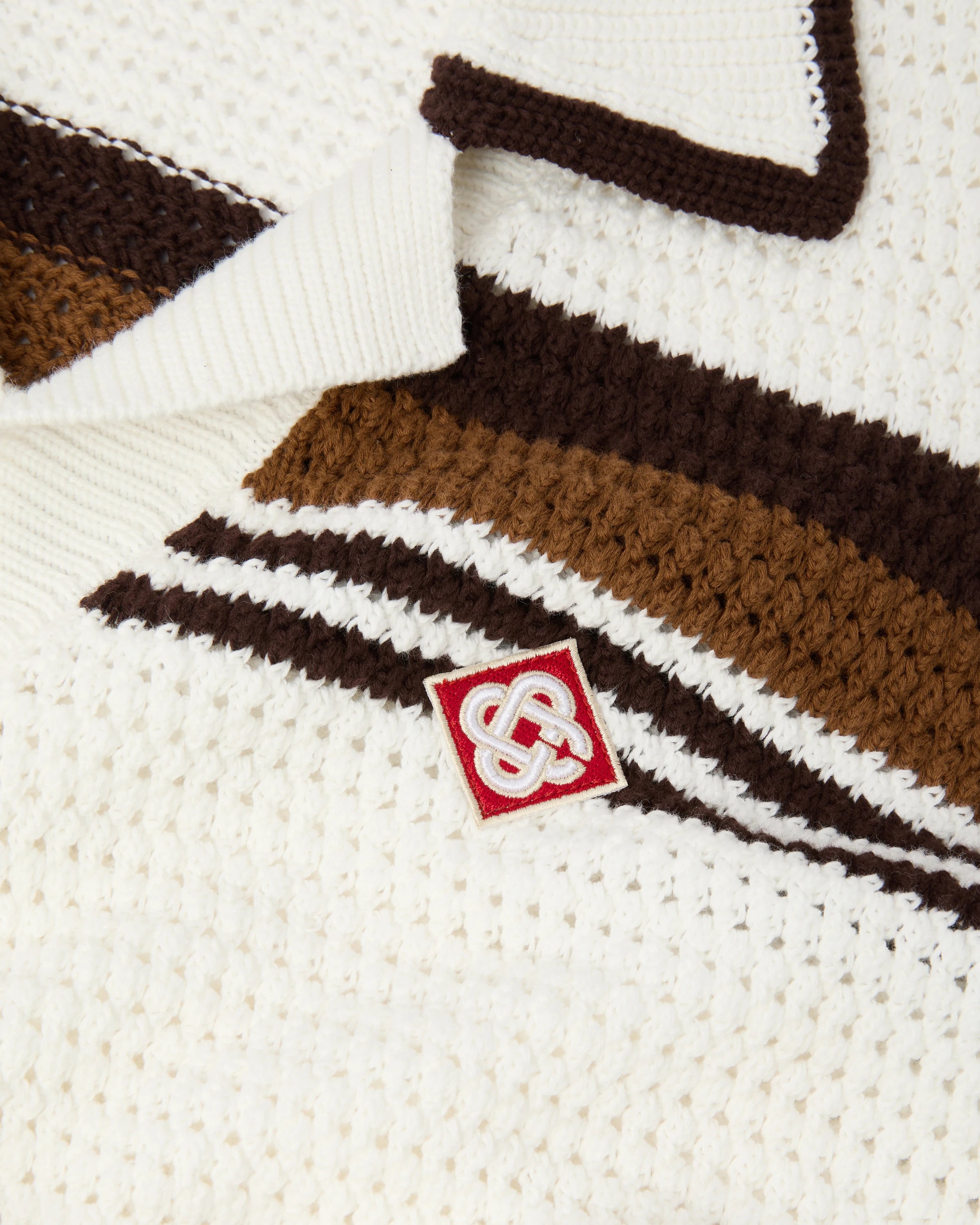 Casablanca Tennis Stripe camicia crochet bianco marrone cotone