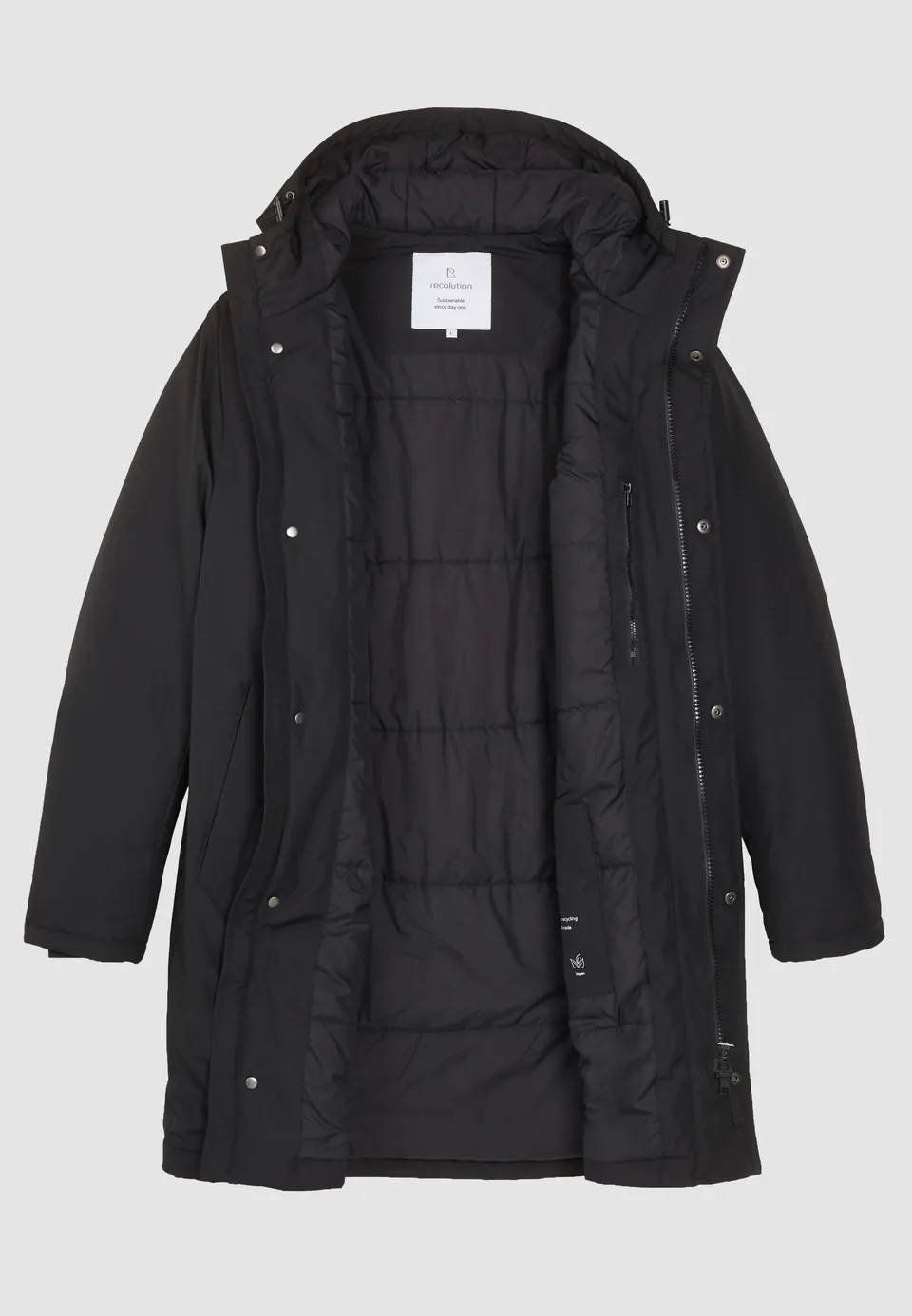 Recolution Teak parka nero poliestere riciclato idrorepellente