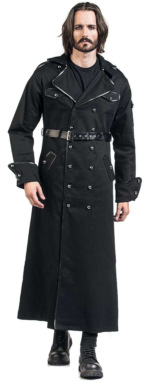 Gothicana by EMP cappotto lungo nero con cintura L