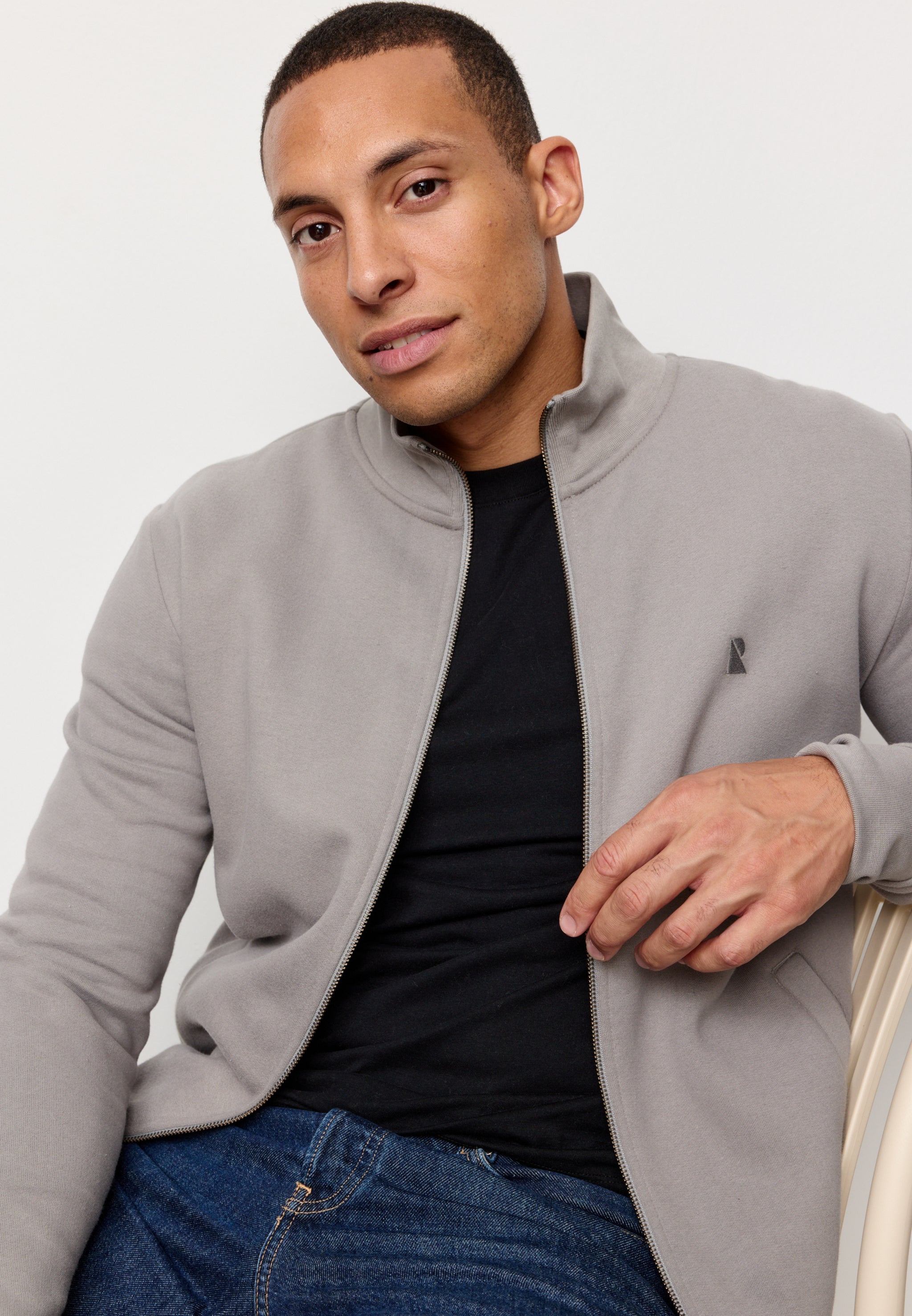 Recolution Camphor felpa zip greige cotone bio