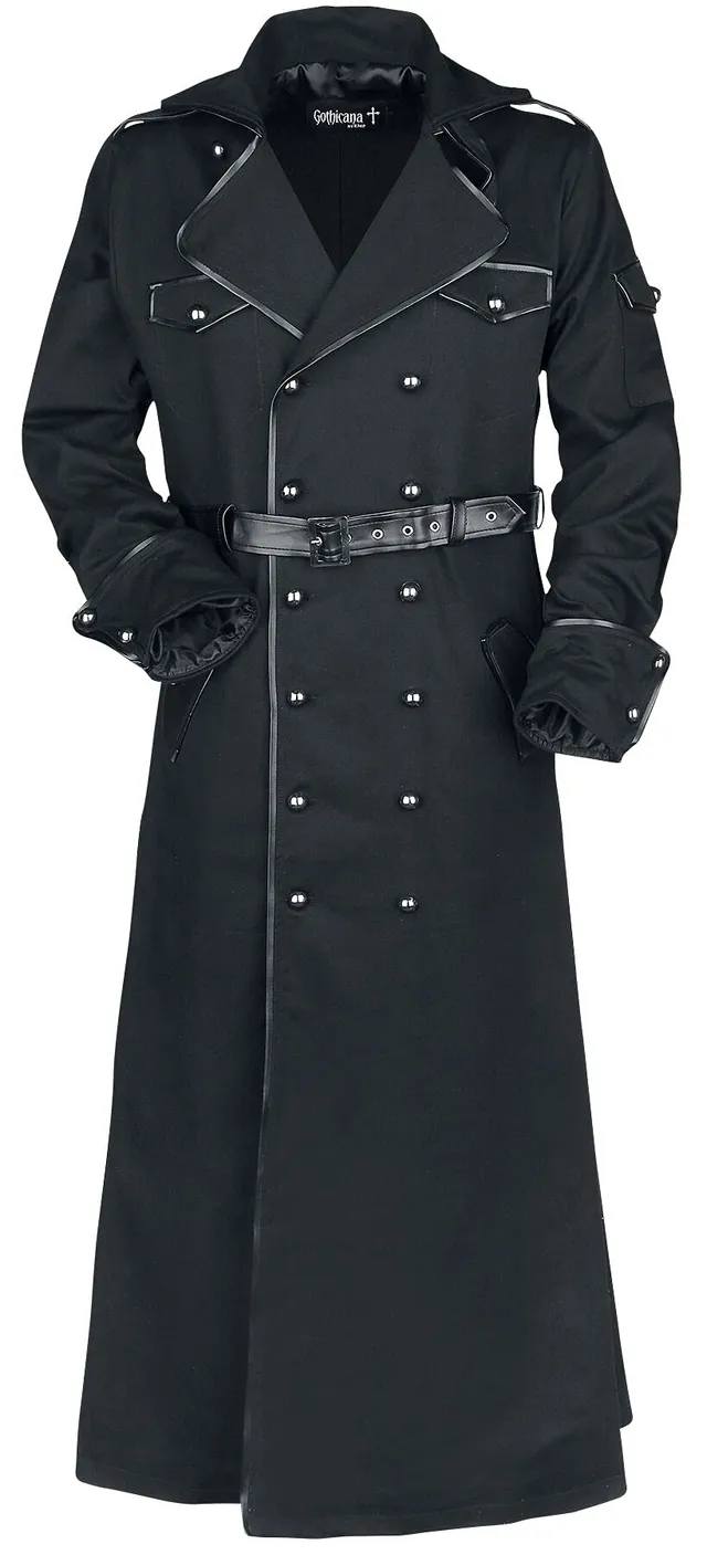 Gothicana by EMP cappotto lungo nero con cintura L