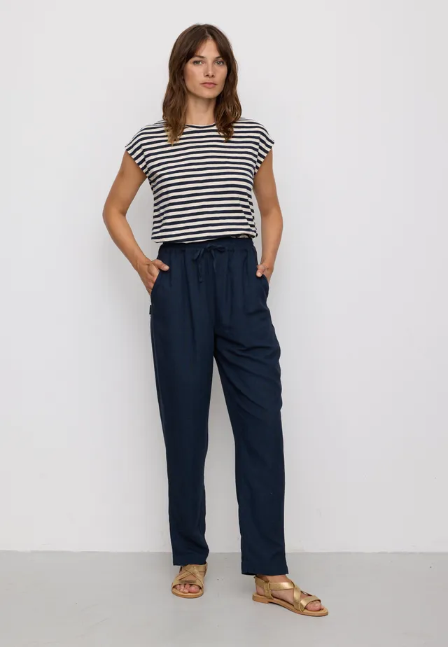 Recolution Moonflower pantaloni donna navy lino