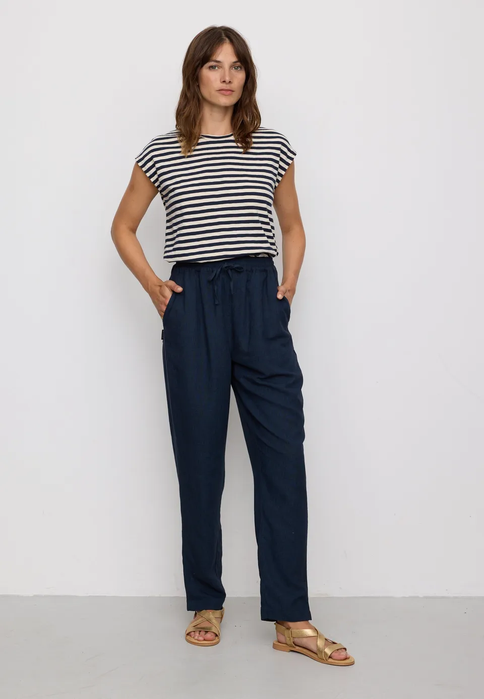 Recolution Moonflower pantaloni donna navy lino