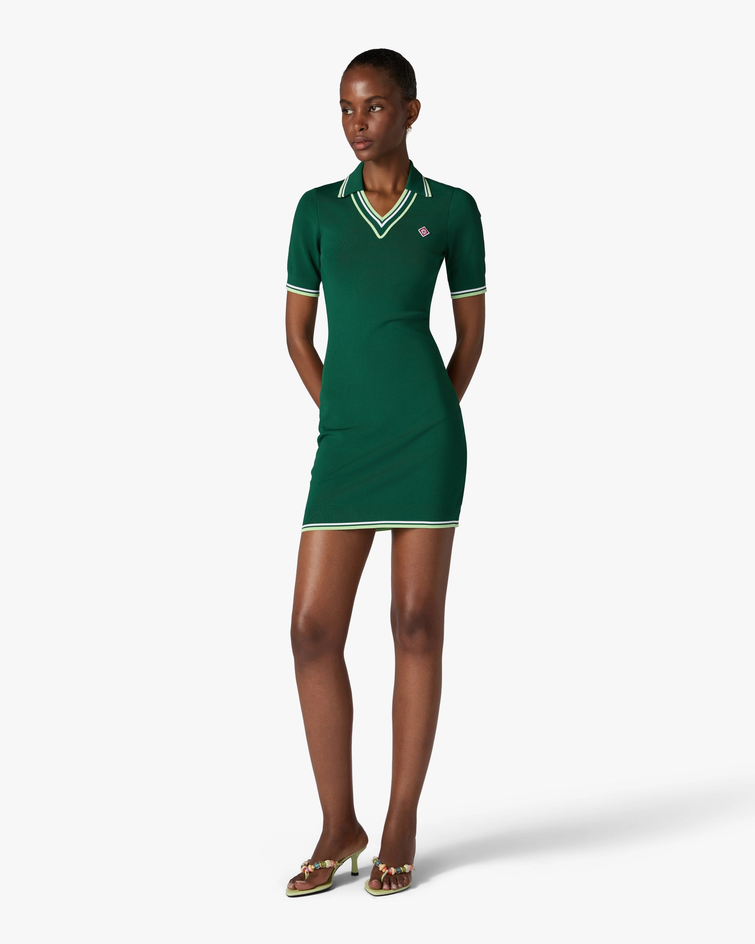 Casablanca V-Neck Polo mini abito verde viscosa