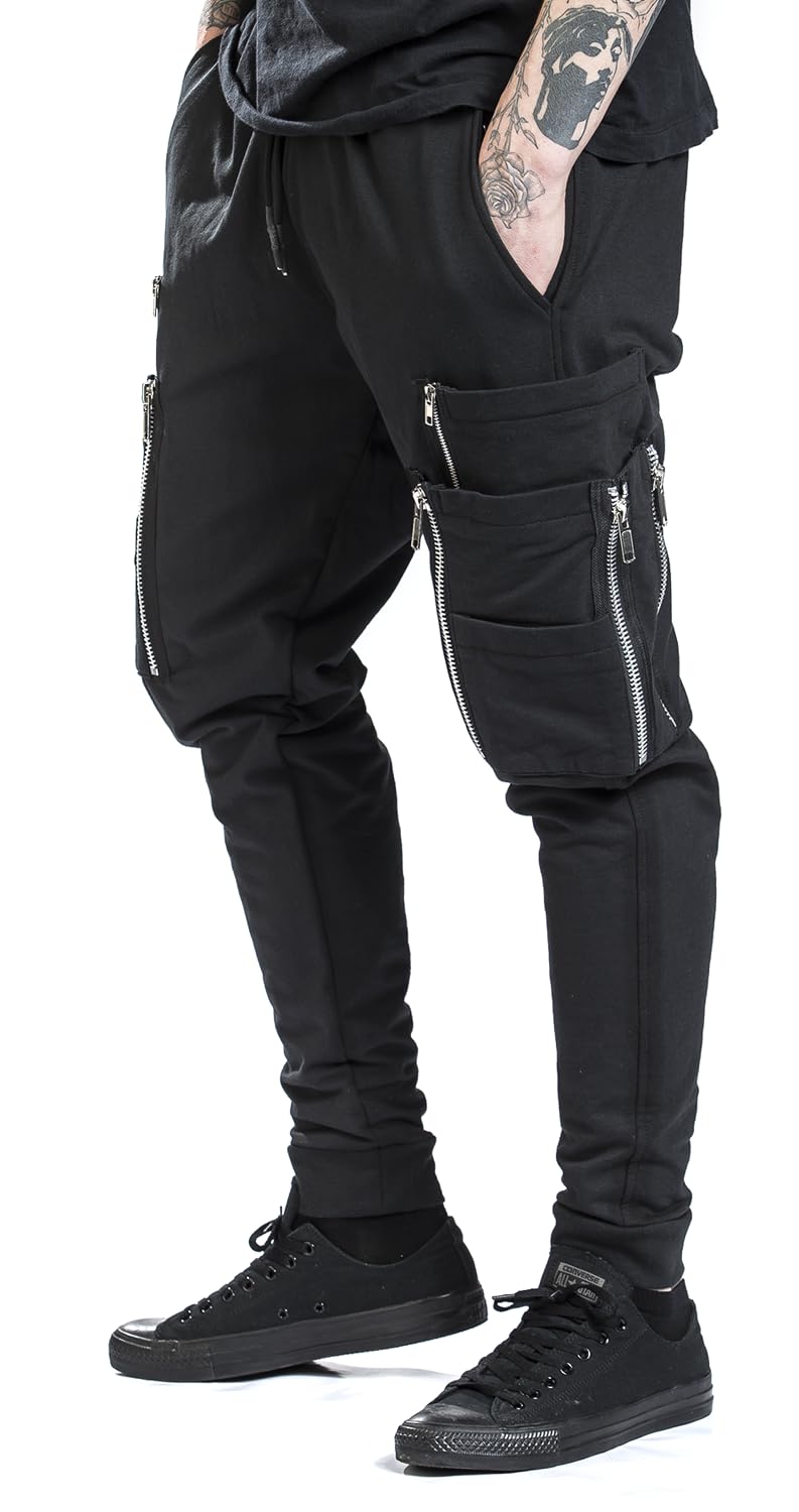 Gothicana by EMP pantaloni cargo neri con coulisse uomo