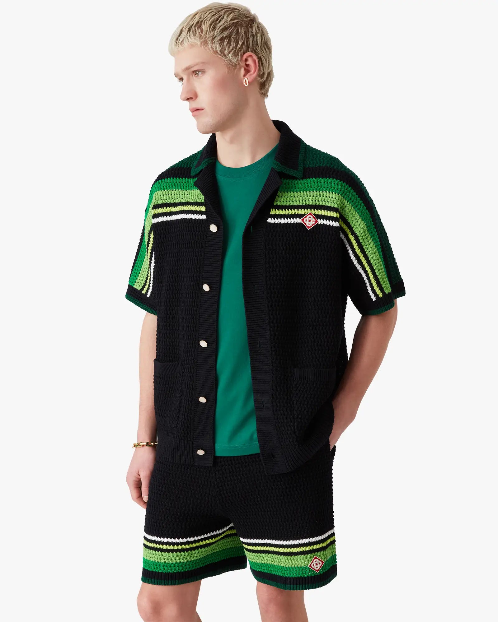 Casablanca Striped Crochet camicia nera verde cotone