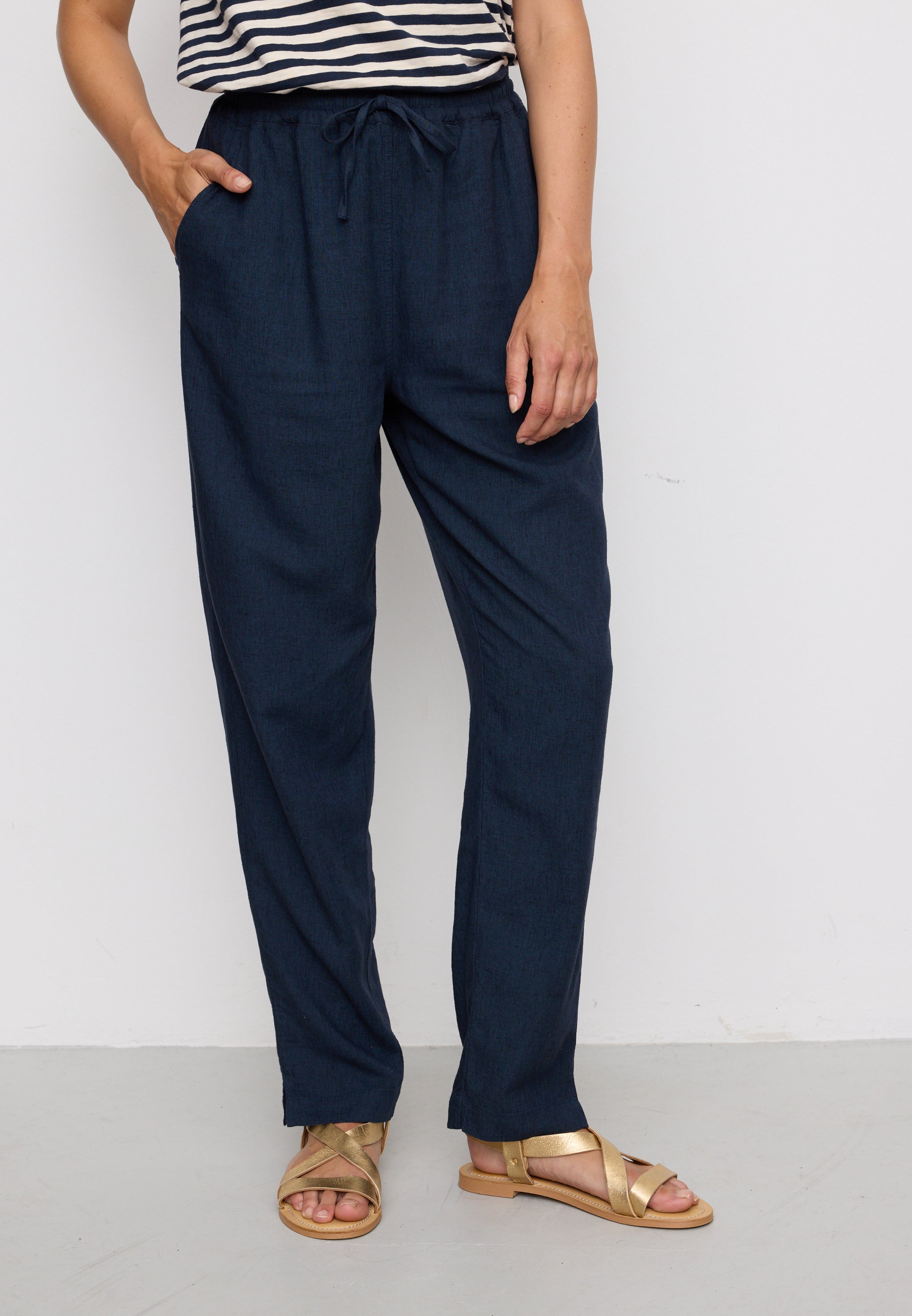 Recolution Moonflower pantaloni donna navy lino