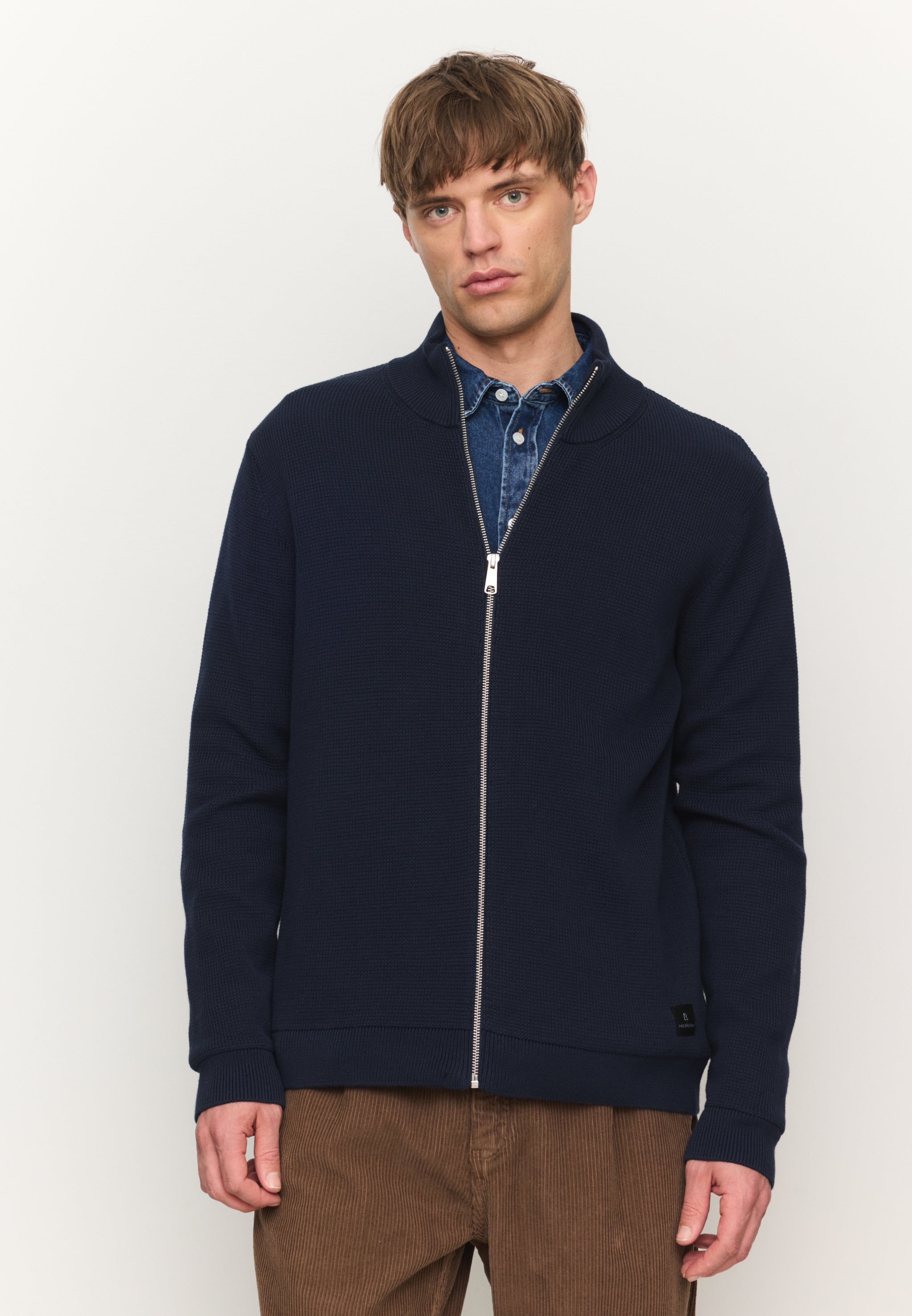 Recolution Tarragon cardigan uomo blu cotone bio