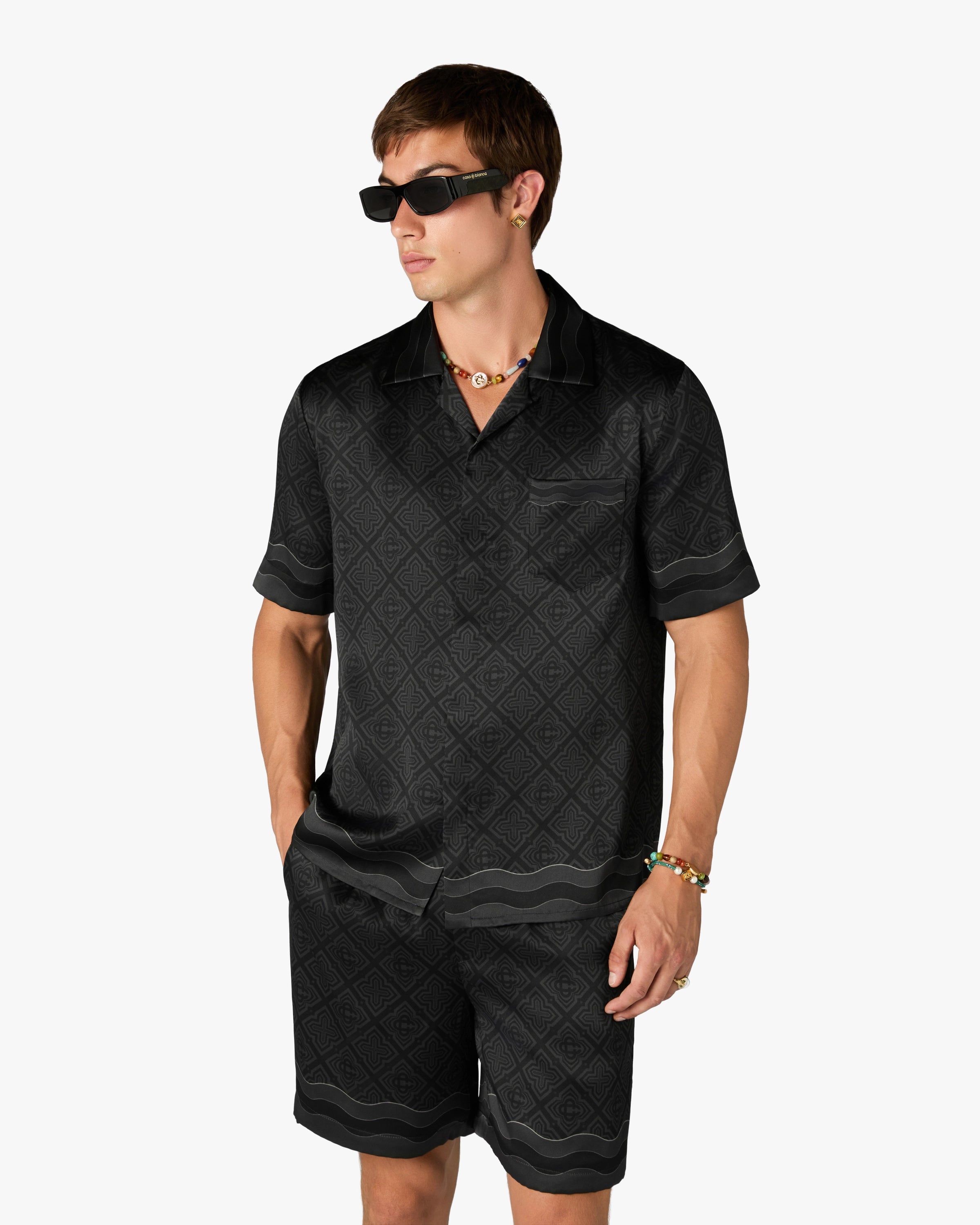 Casablanca Radiating Monogram camicia nera seta uomo