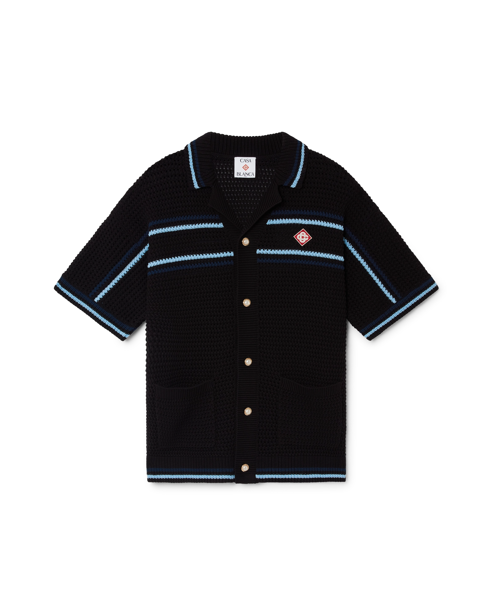Casablanca Tennis camicia crochet nera bottoni perla taglia M