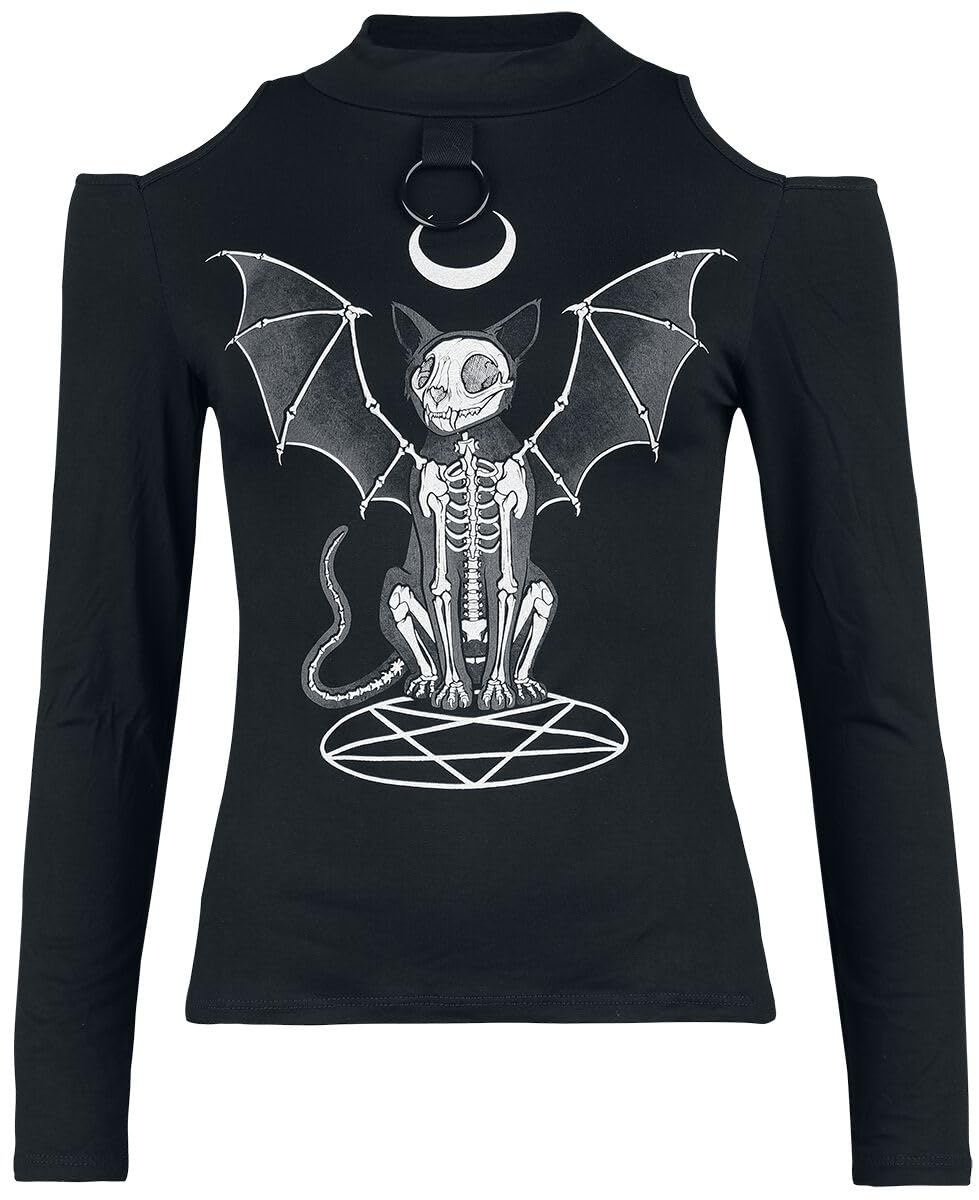 Gothicana by EMP Maglia Nera Spalle Scoperte Maniche Lunghe donna