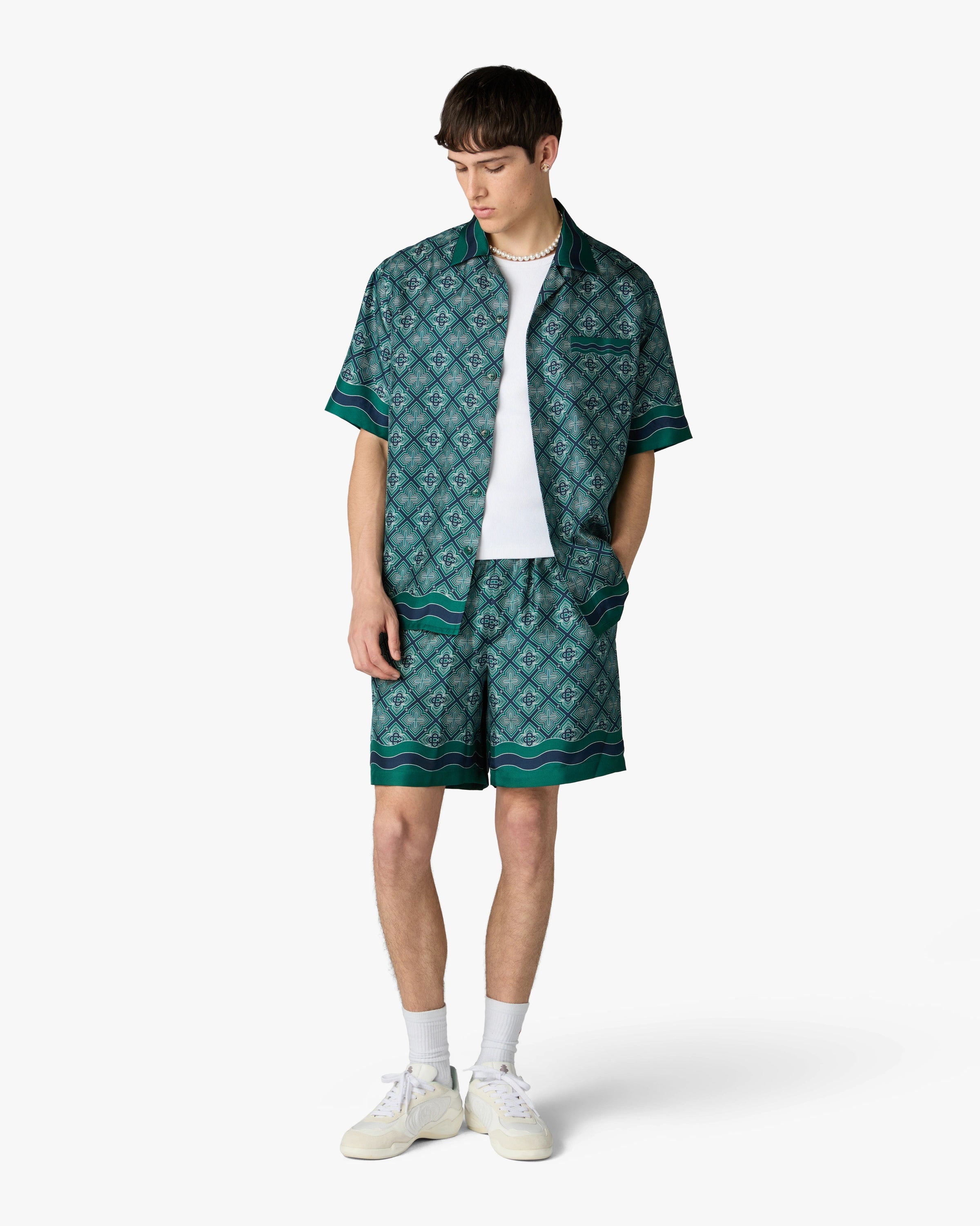 Casablanca Radiating Monogram pantaloncini seta verdi