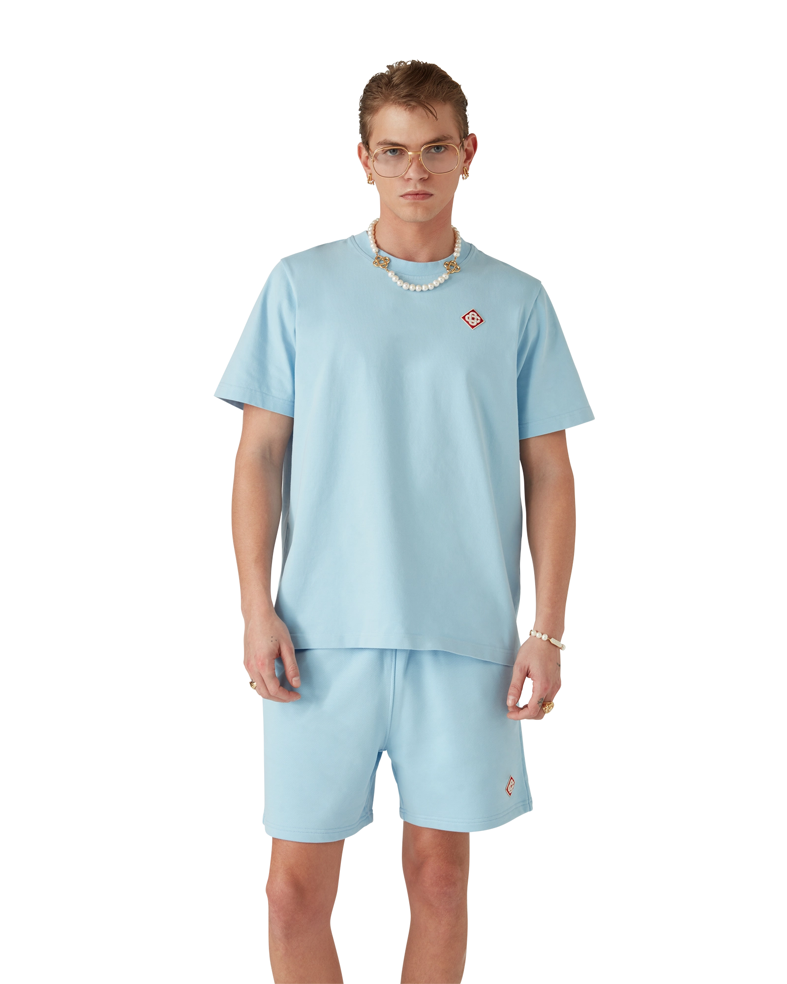 Casablanca Diamond Logo t-shirt azzurra cotone bio