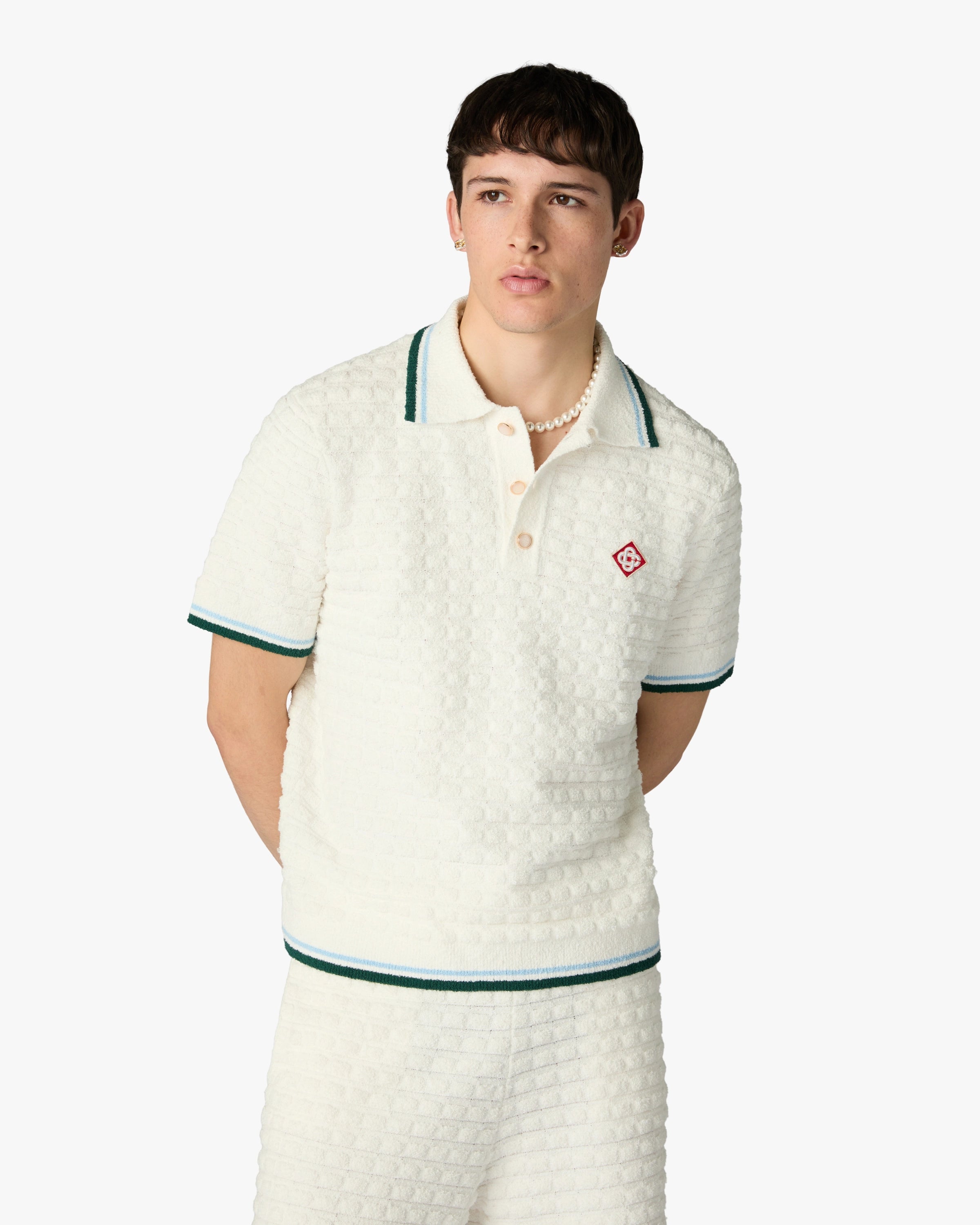 Casablanca Boucle polo uomo bianca maniche corte