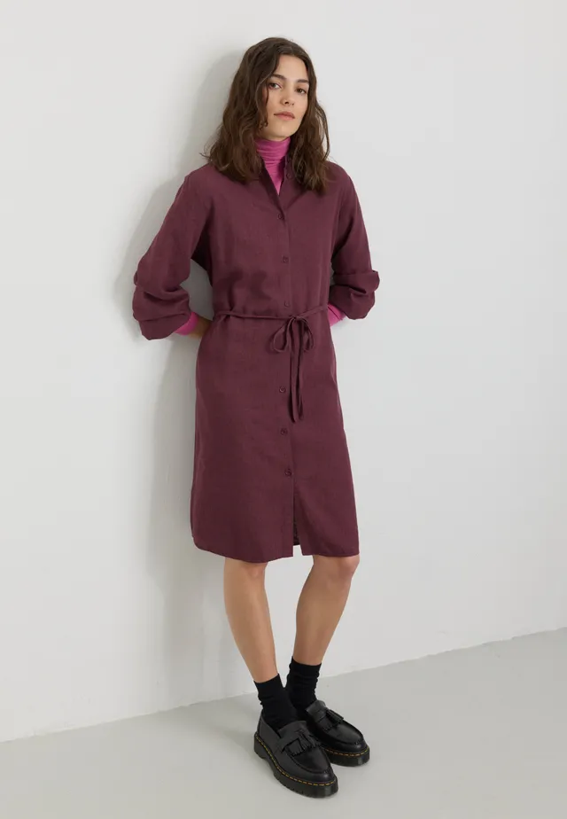 Recolution Melon vestito prugna lino cintura