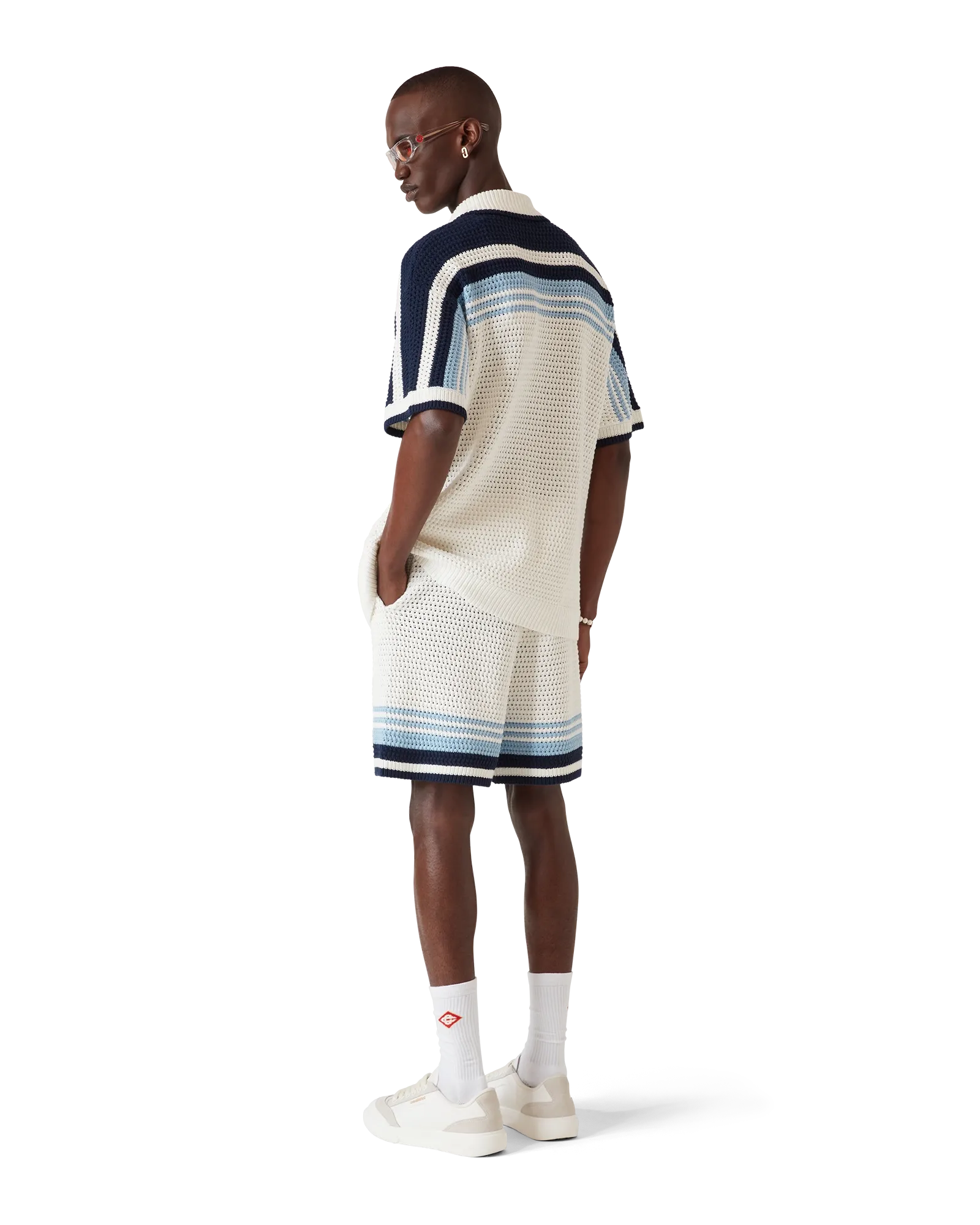 Casablanca Tennis shorts uncinetto bianco blu cotone
