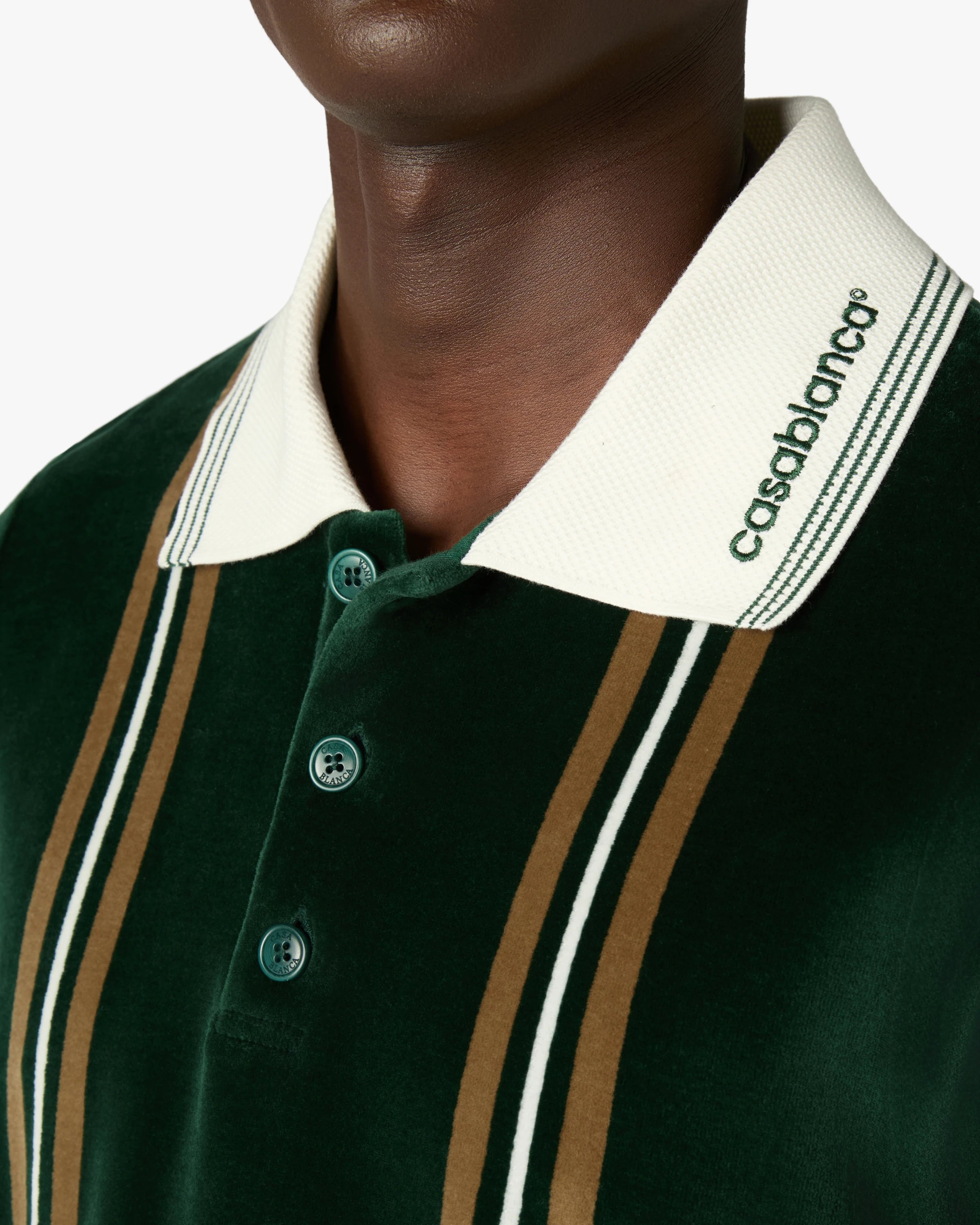 Casablanca Stripe Velour polo verde marrone ciniglia