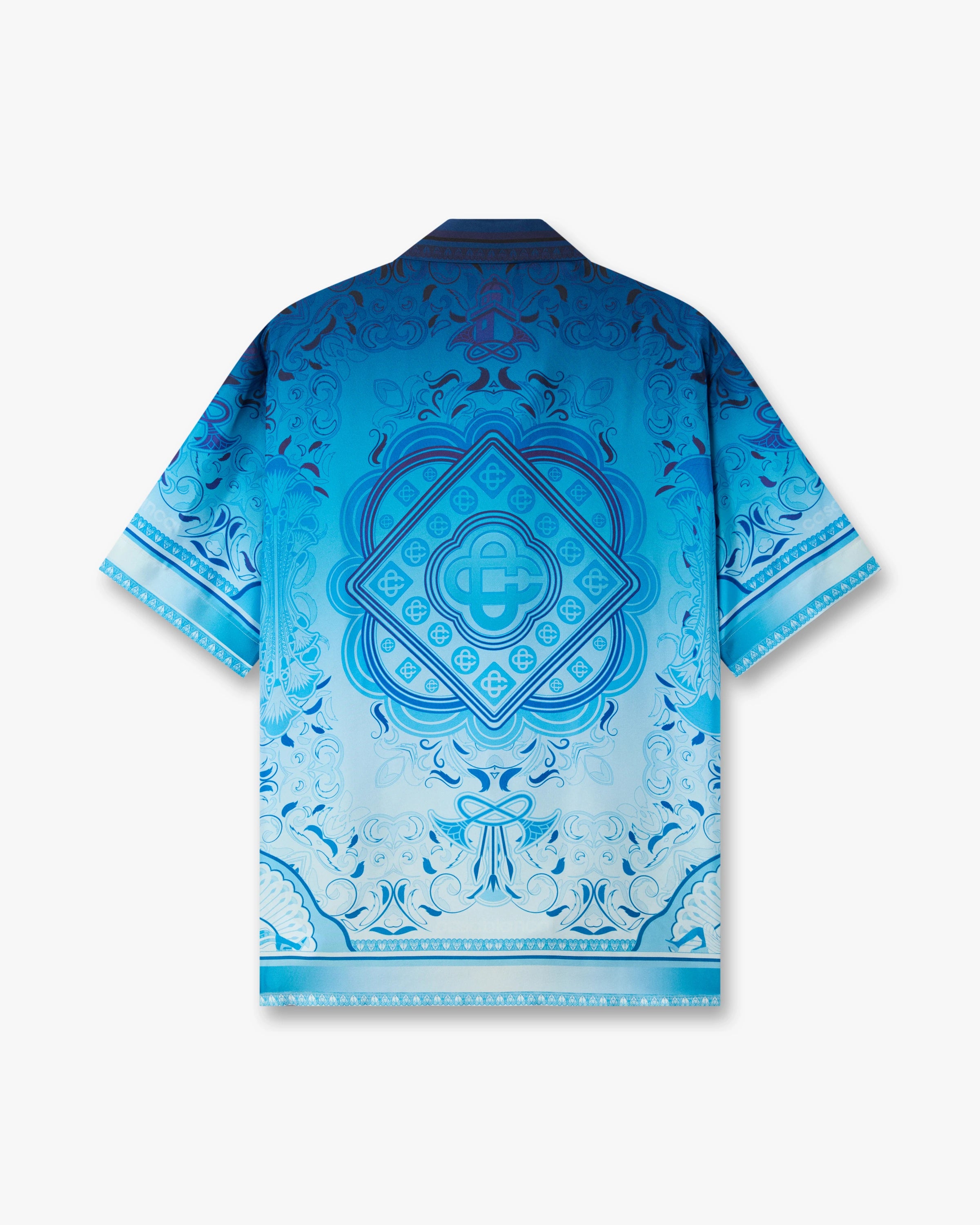 Casablanca Egyptian Rug camicia seta blu maniche corte