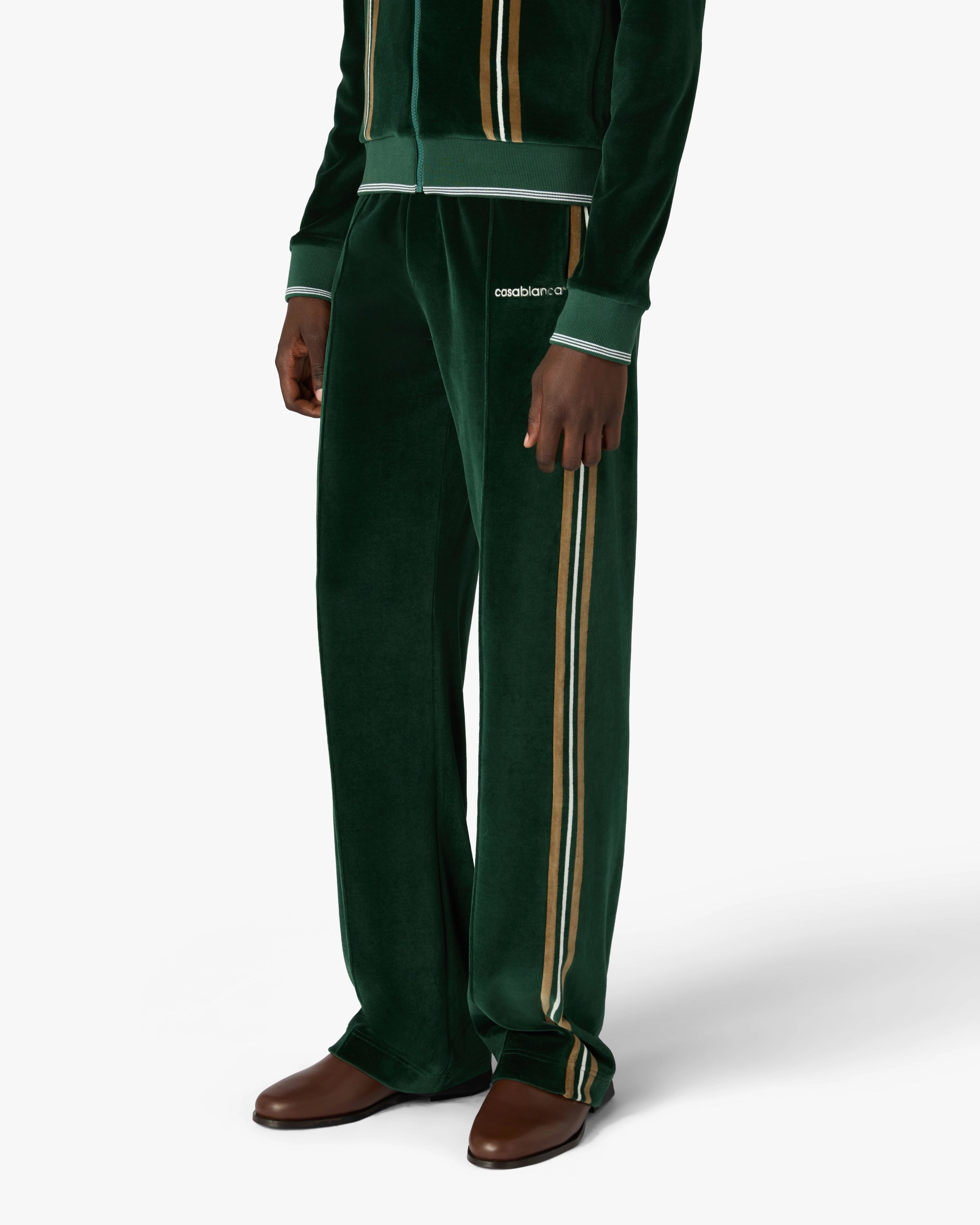 Casablanca Green Brown Stripe pantaloni tuta velluto verde
