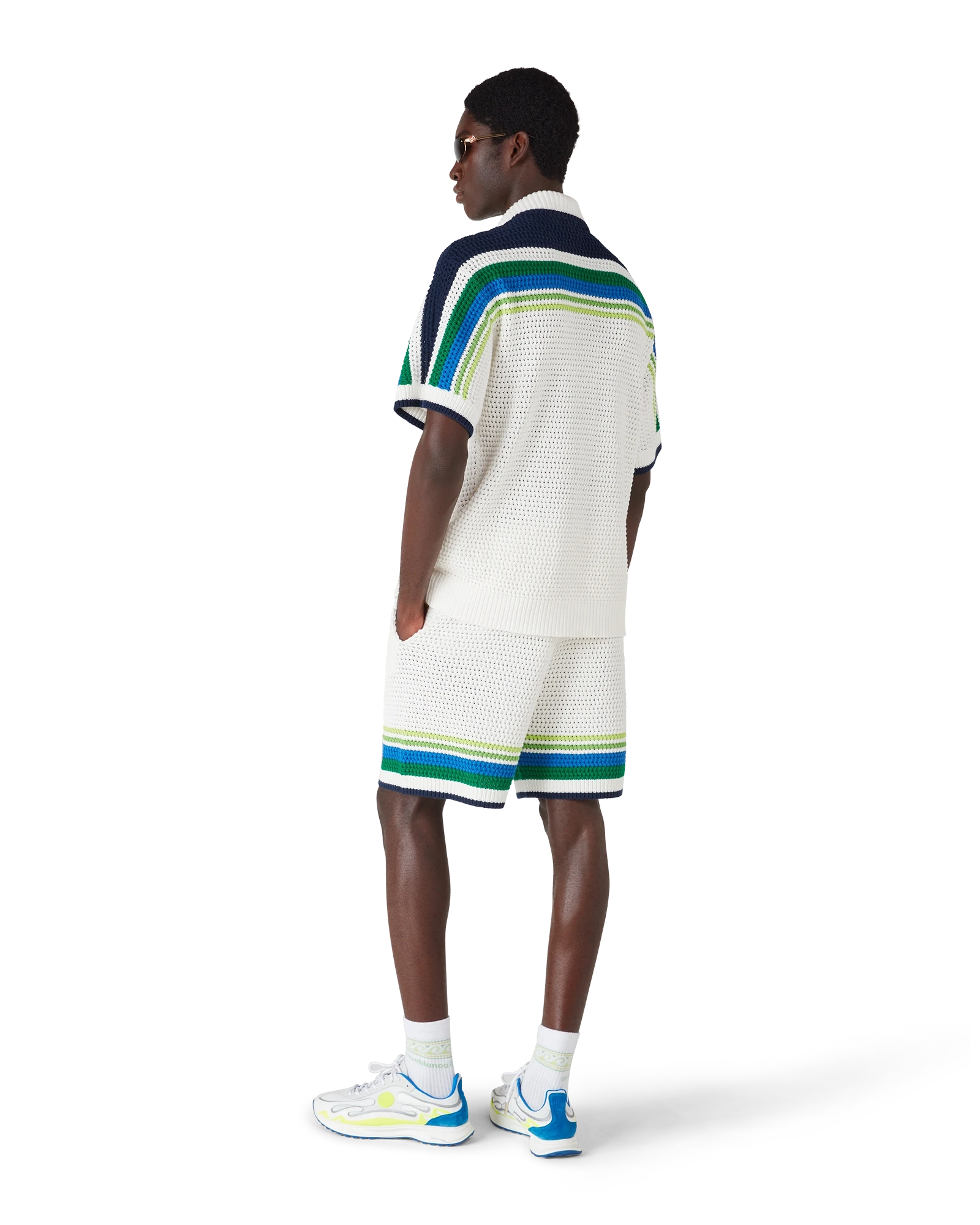 Casablanca Stripe Short Sleeve camicia knit bianco cotone