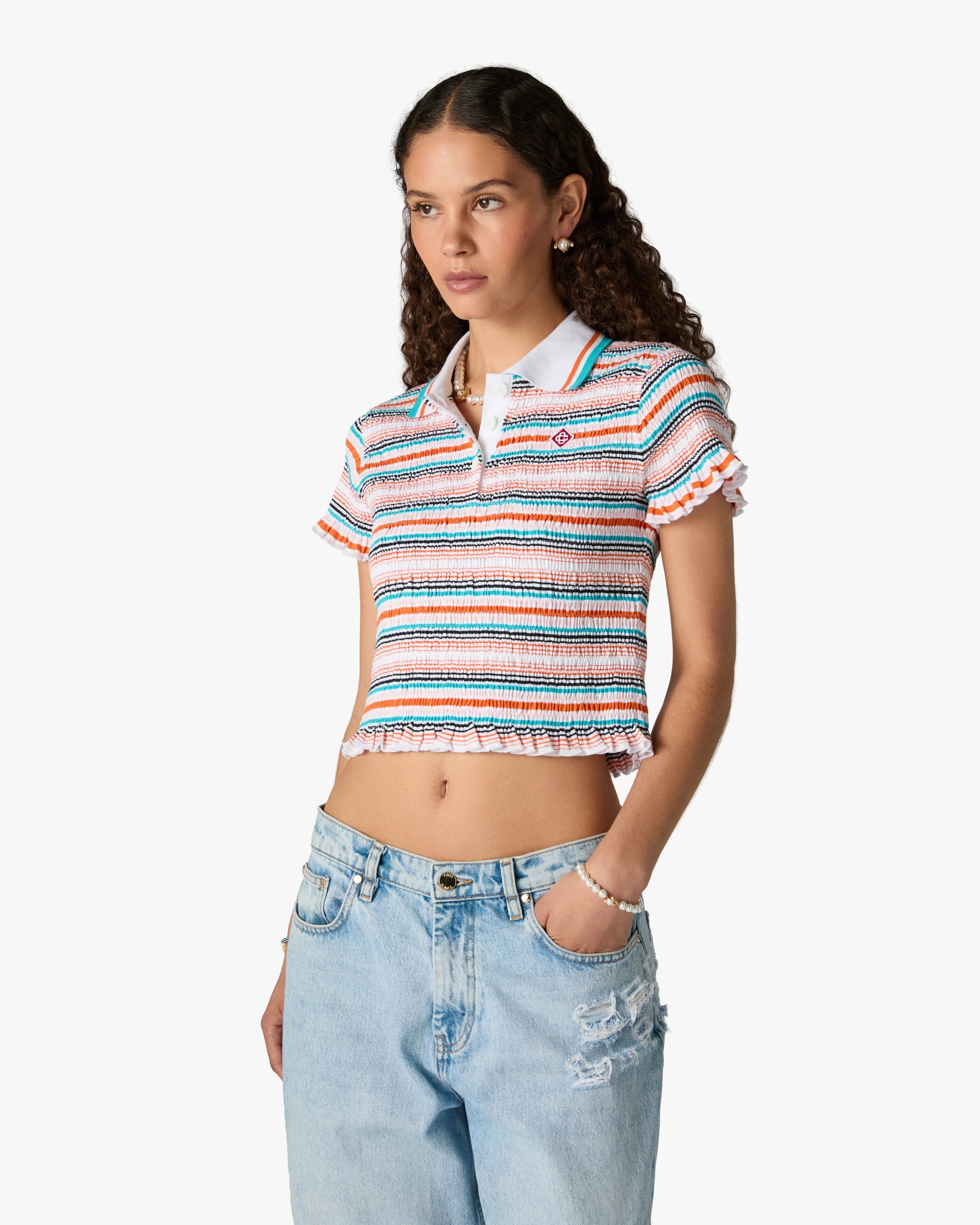 Casablanca polo donna cropped righe multicolore cotone bio