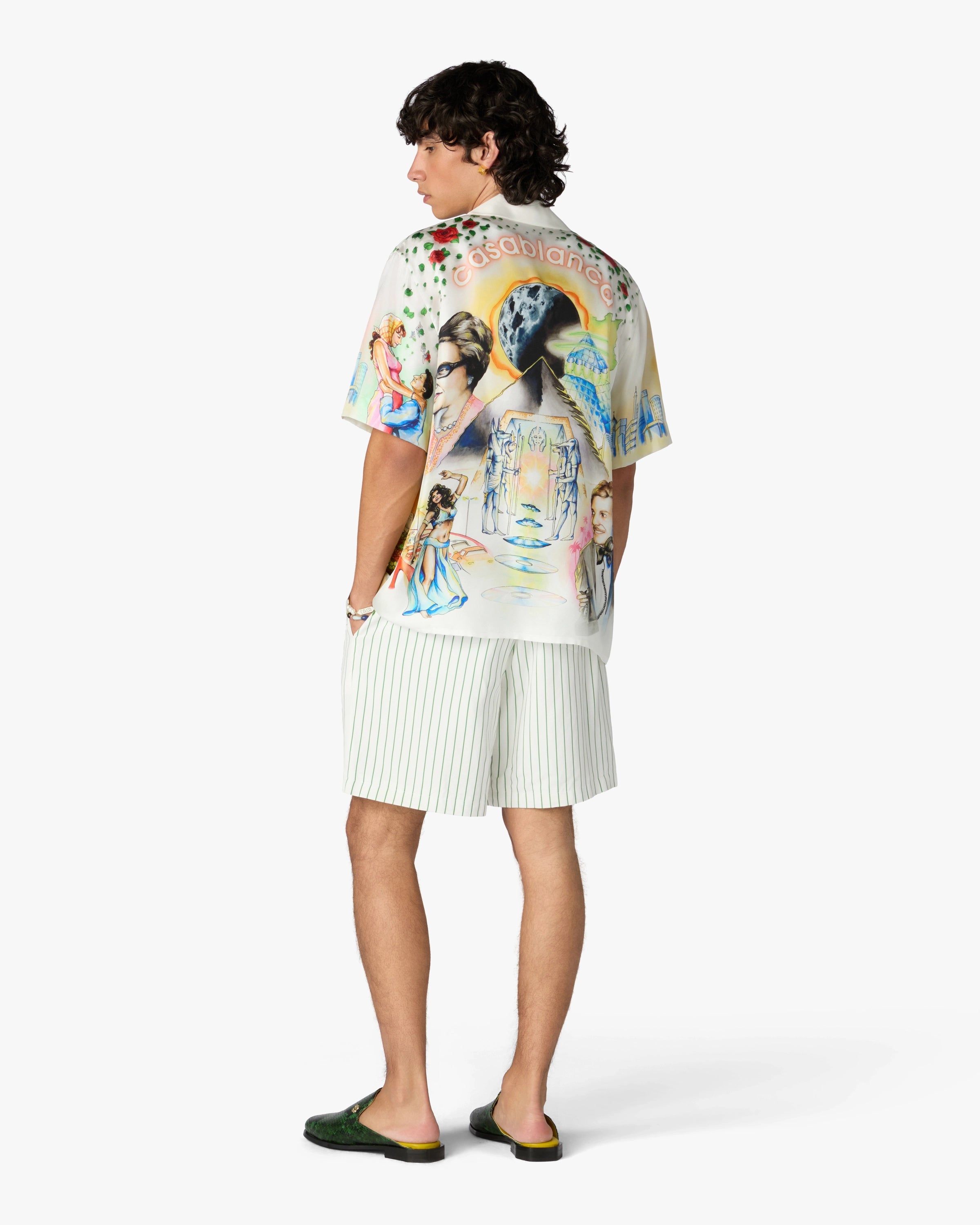 Casablanca Floral Stripe shorts verdi lino