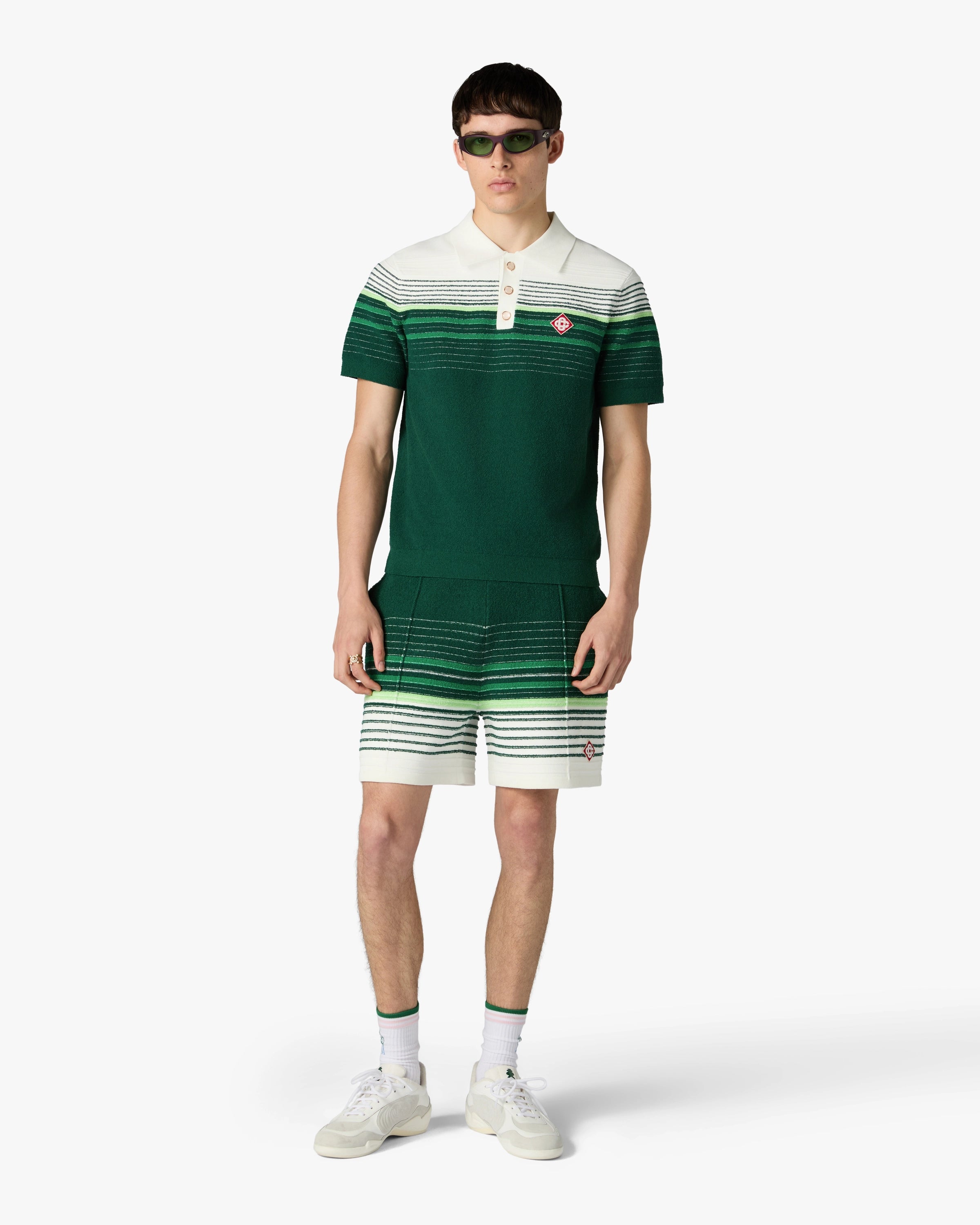 Casablanca Boucle Stripe polo verde bianco cotone