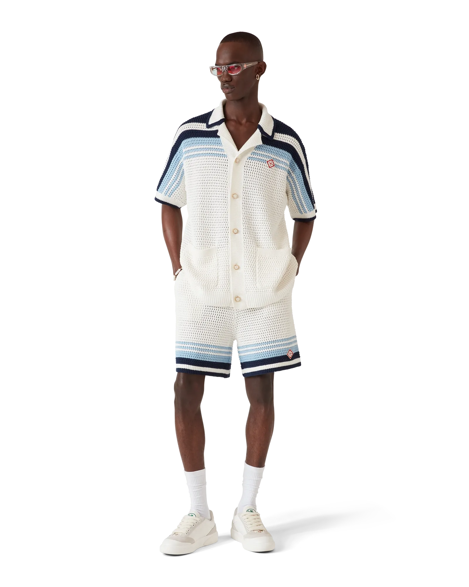 Casablanca Tennis shorts uncinetto bianco blu cotone