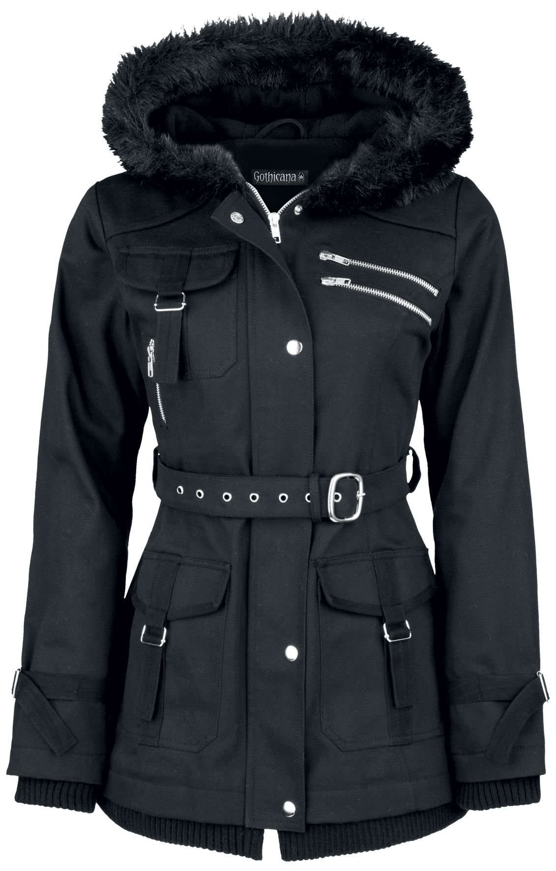 Gothicana by EMP giacca invernale nera cintura taglia S