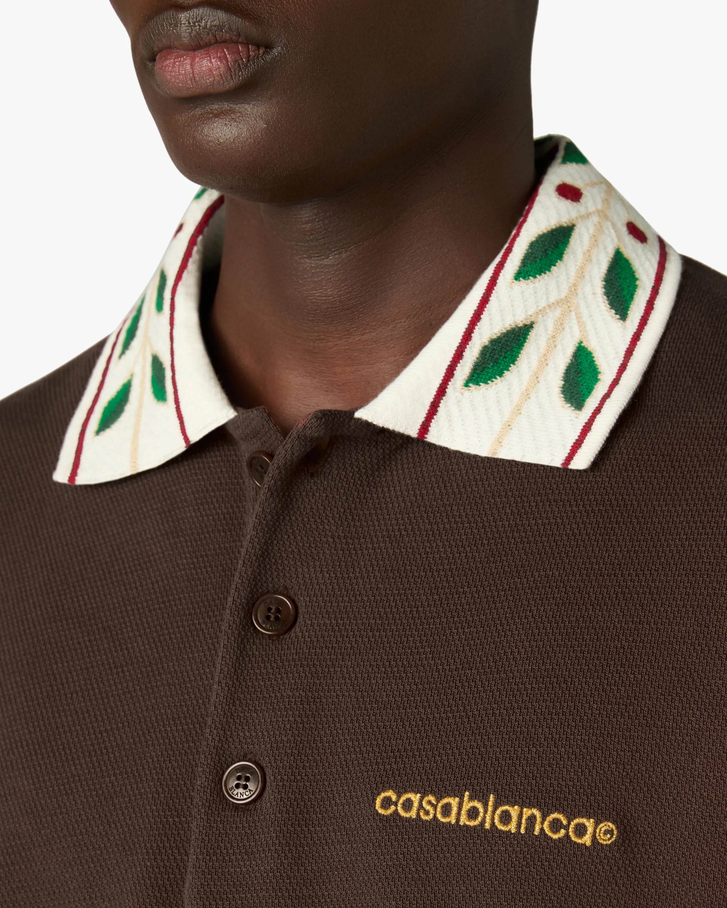 Casablanca Laurel polo marrone in piqué cotone bio