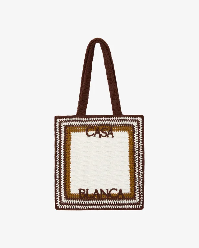 Casablanca borsa tote uncinetto bianco marrone tracolla spalla